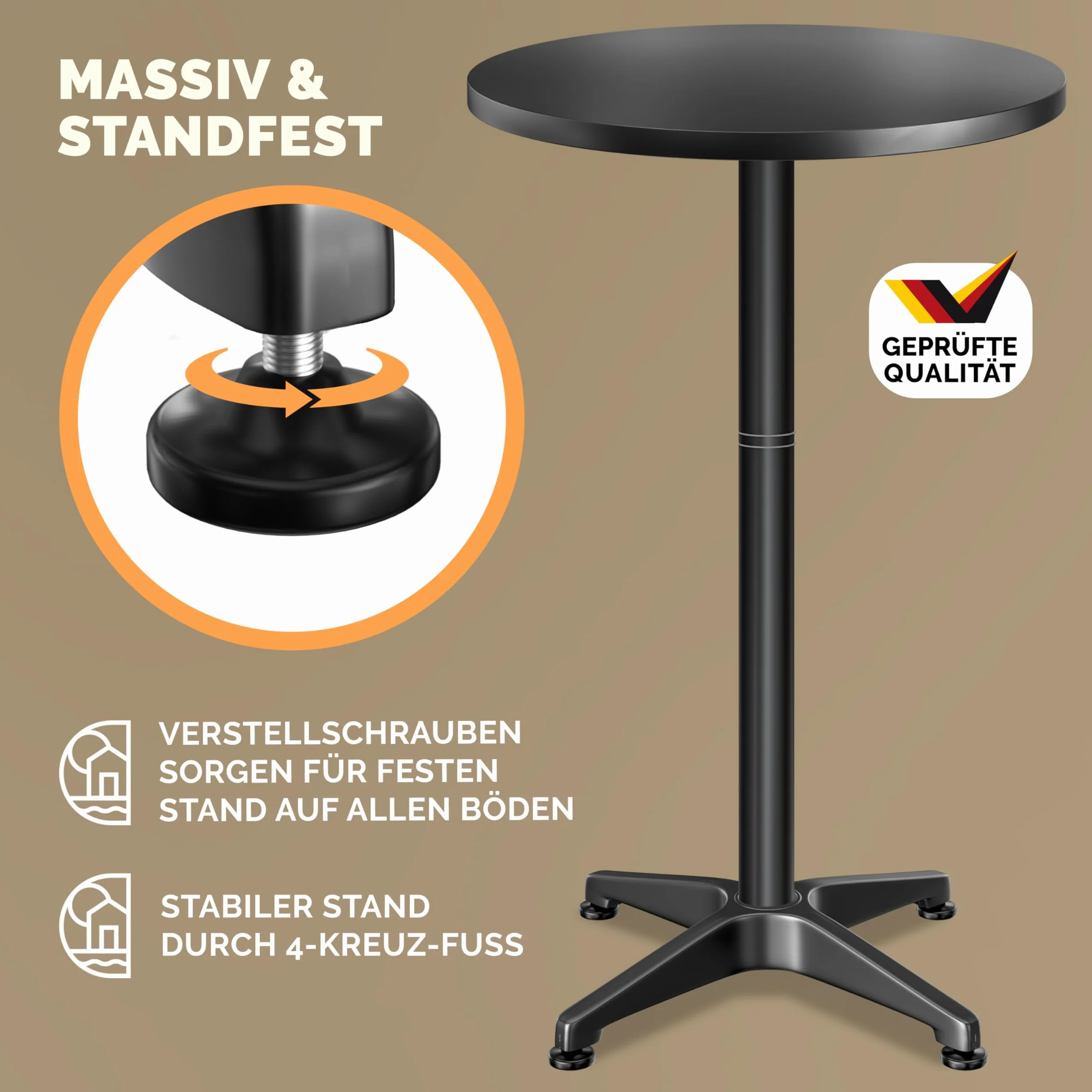 Casaria® Tavolo da Bar 2in1 Regolabile Pieghevole 70 cm/115 cm in Alluminio Ø 60 cm Tavolino da Esterno Interno Nero