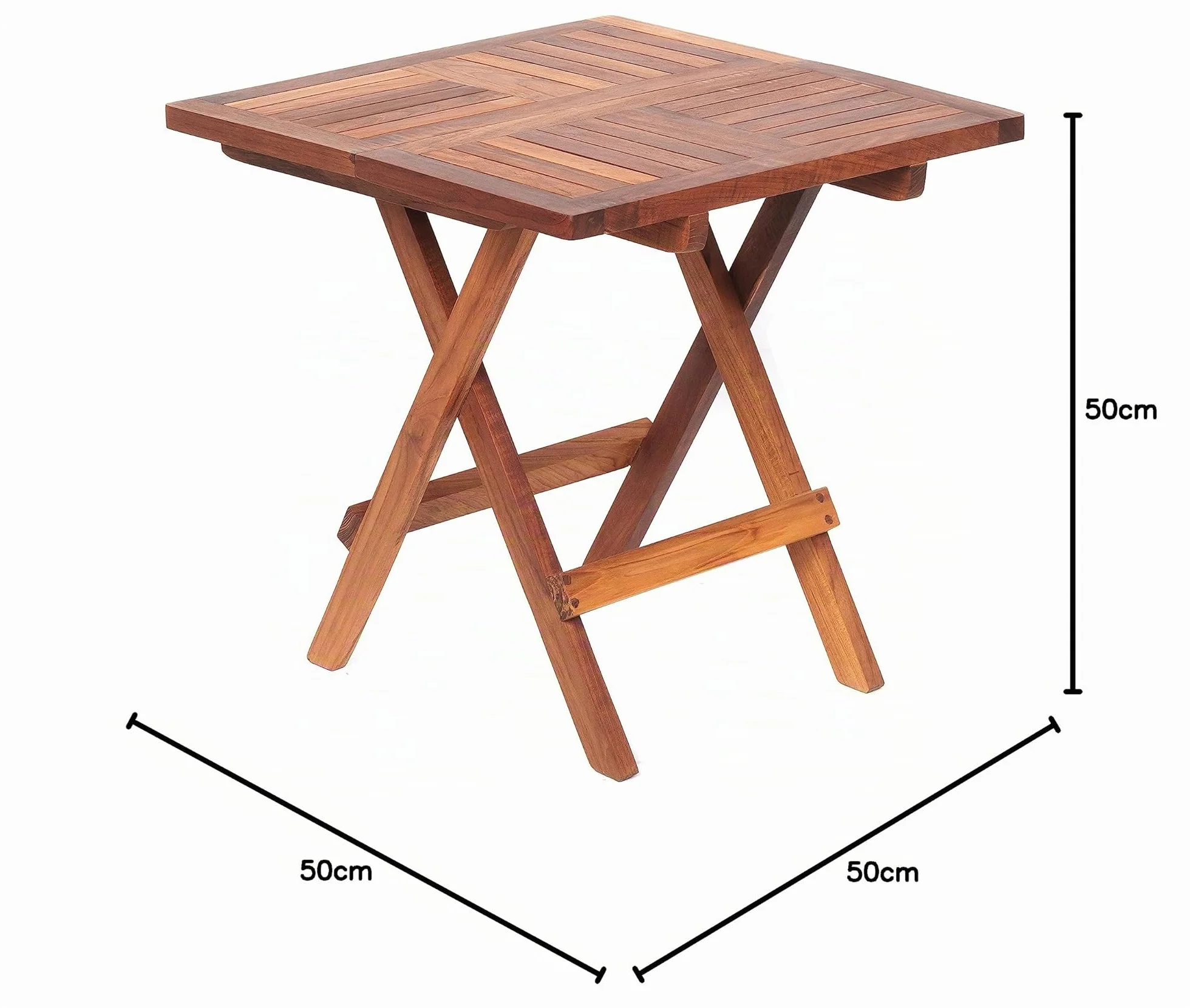 AsinoX TEK.602 - Tavolino pieghevole in teak, colore: marrone, 50 x 50 x 50 cm