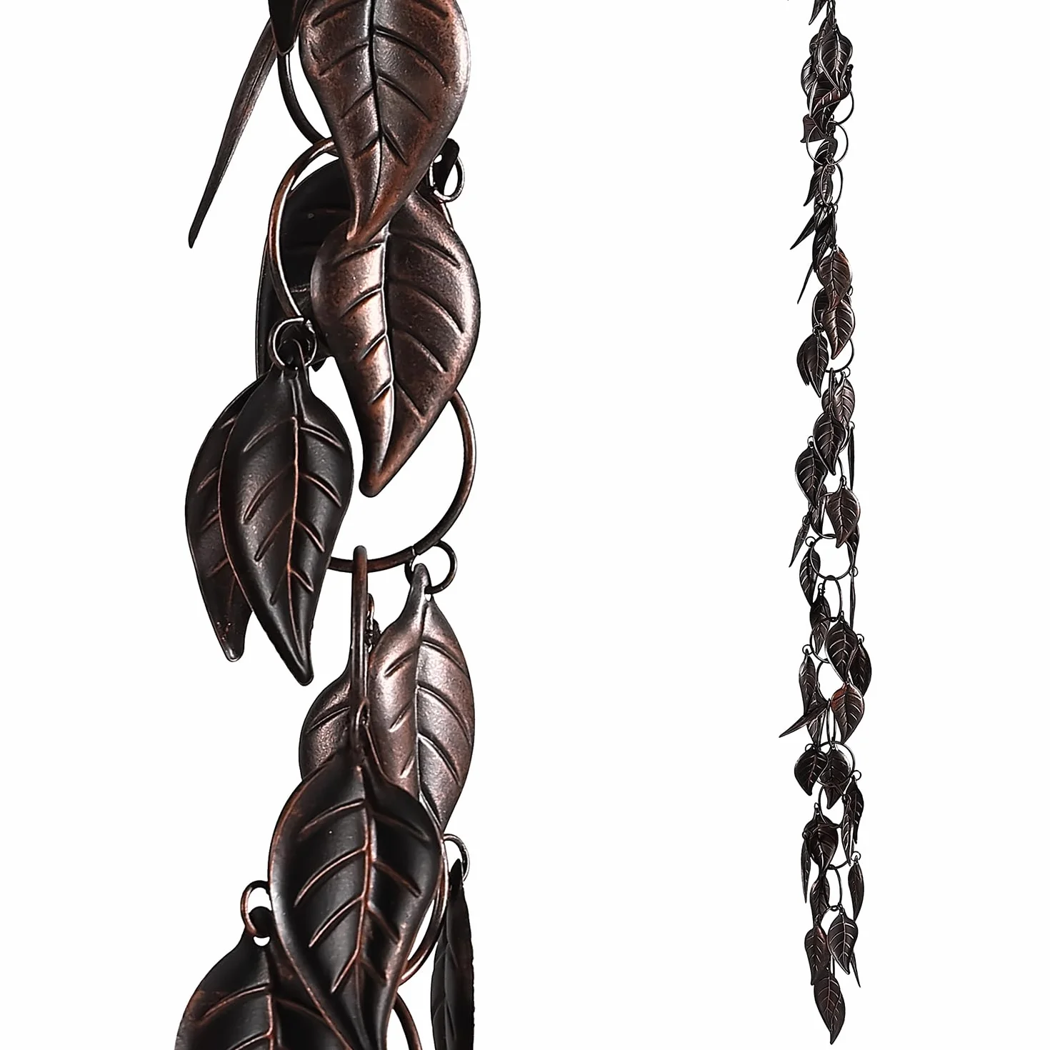 Catena per Pioggia da 2,5 m, con Foglie per grondaie e pluviali, Catene Decorative per Esterni, in Metallo, per grondaie, per Decorare la casa e Il Giardino, Rame Anticato