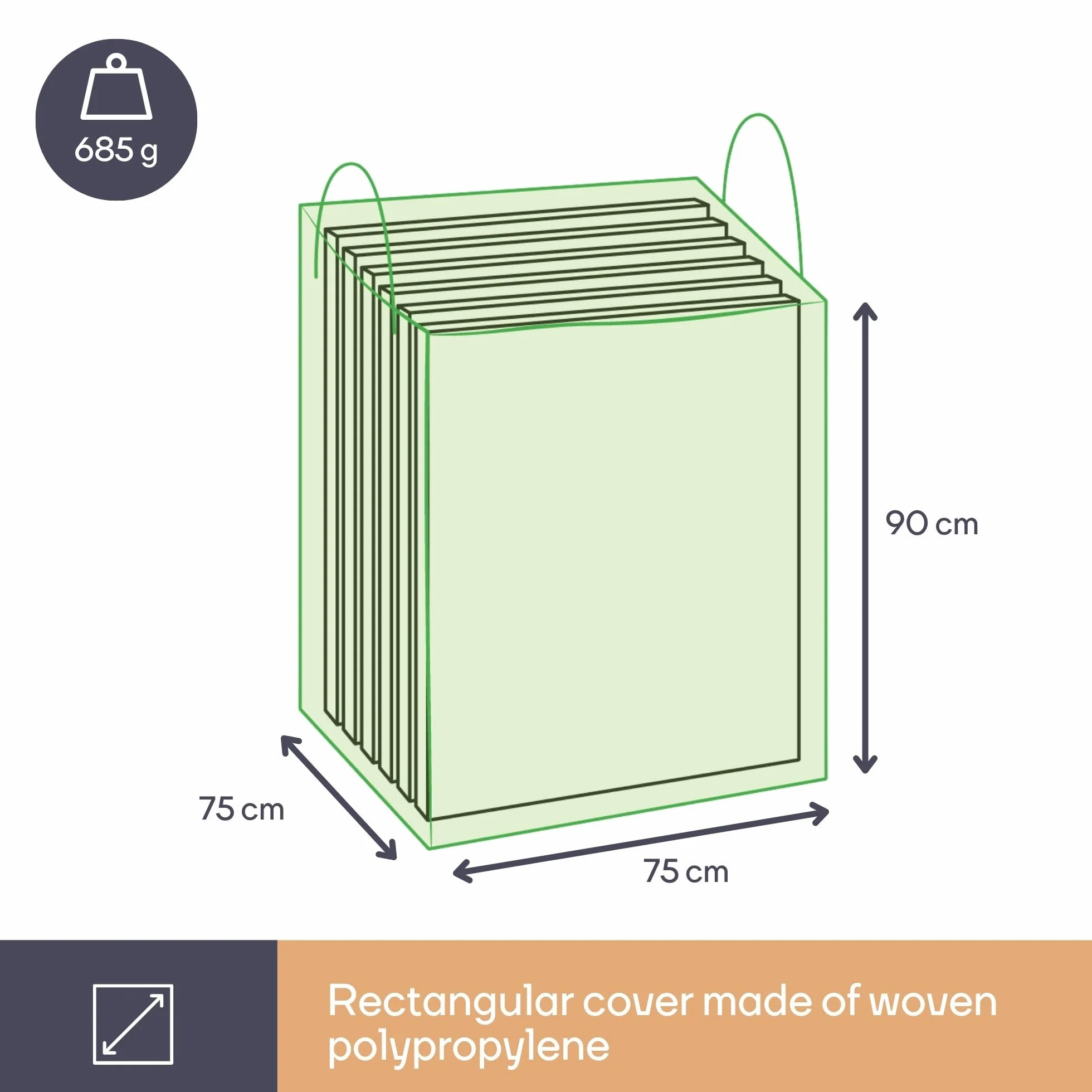 Perel Copertura per cuscini da esterno 75 x 75 x 90 cm, borsa porta cuscini impermeabile, sacca anti UV con maniglie per cuscini da giardino e lounge