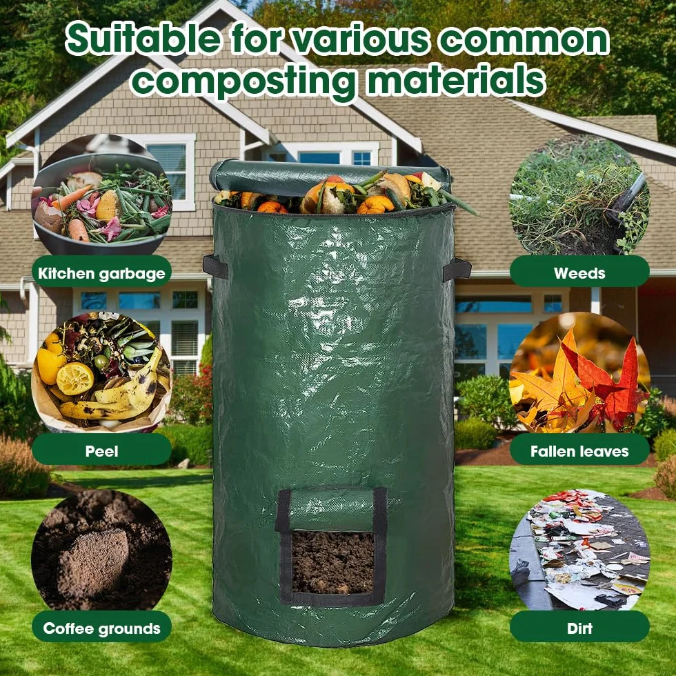 Mizikuu Composter da giardino 120L compostiera rapida con coperchio e finestra di raccolta
