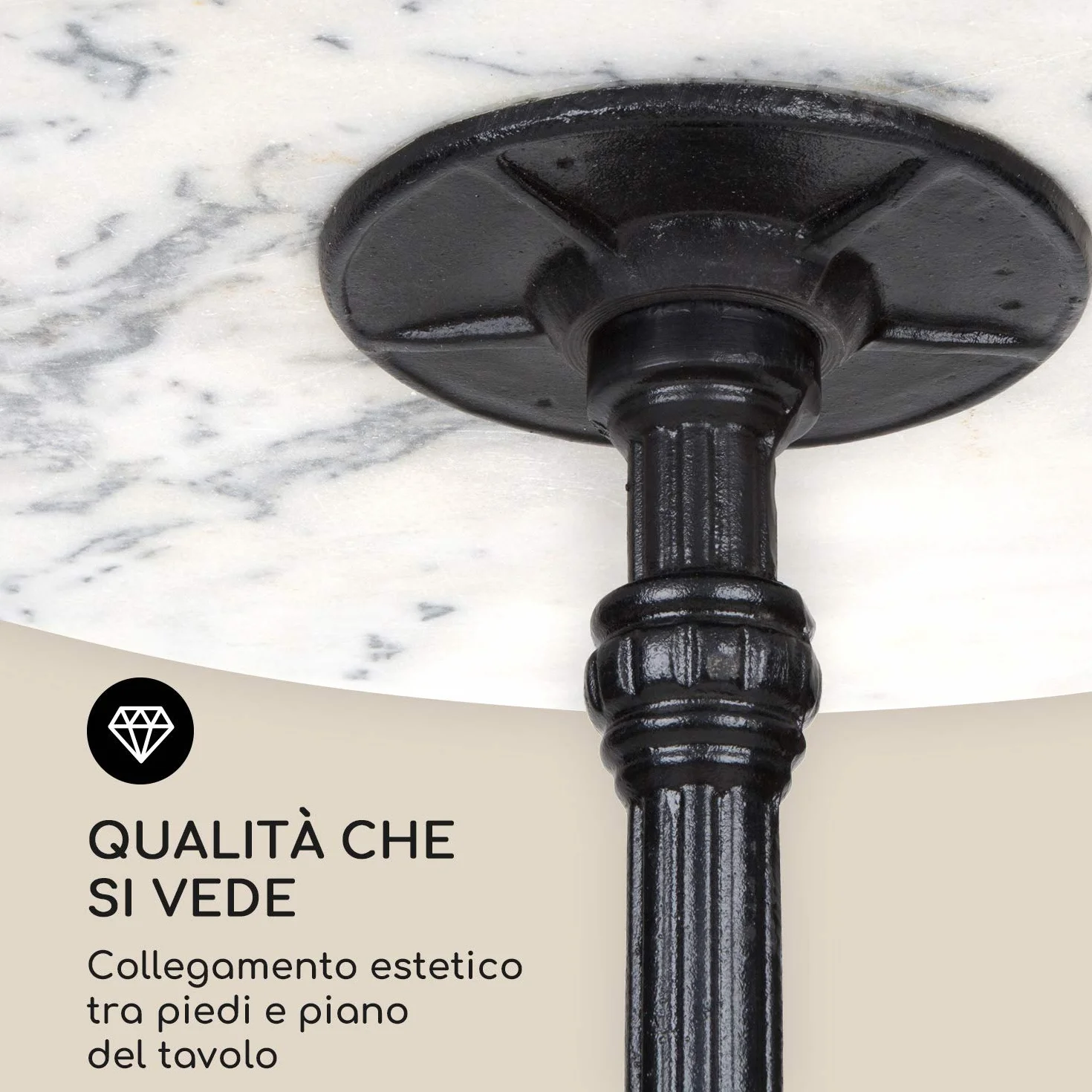 blumfeldt Patras - Tavolino da Bar con Bordo Decorativo, Tavolo da Esterno, Tondo, Base in Ghisa, Interni ed Esterni, Impermeabile, Resistente al Gelo, Ø 60 cm, Altezza 110 cm, Bianco