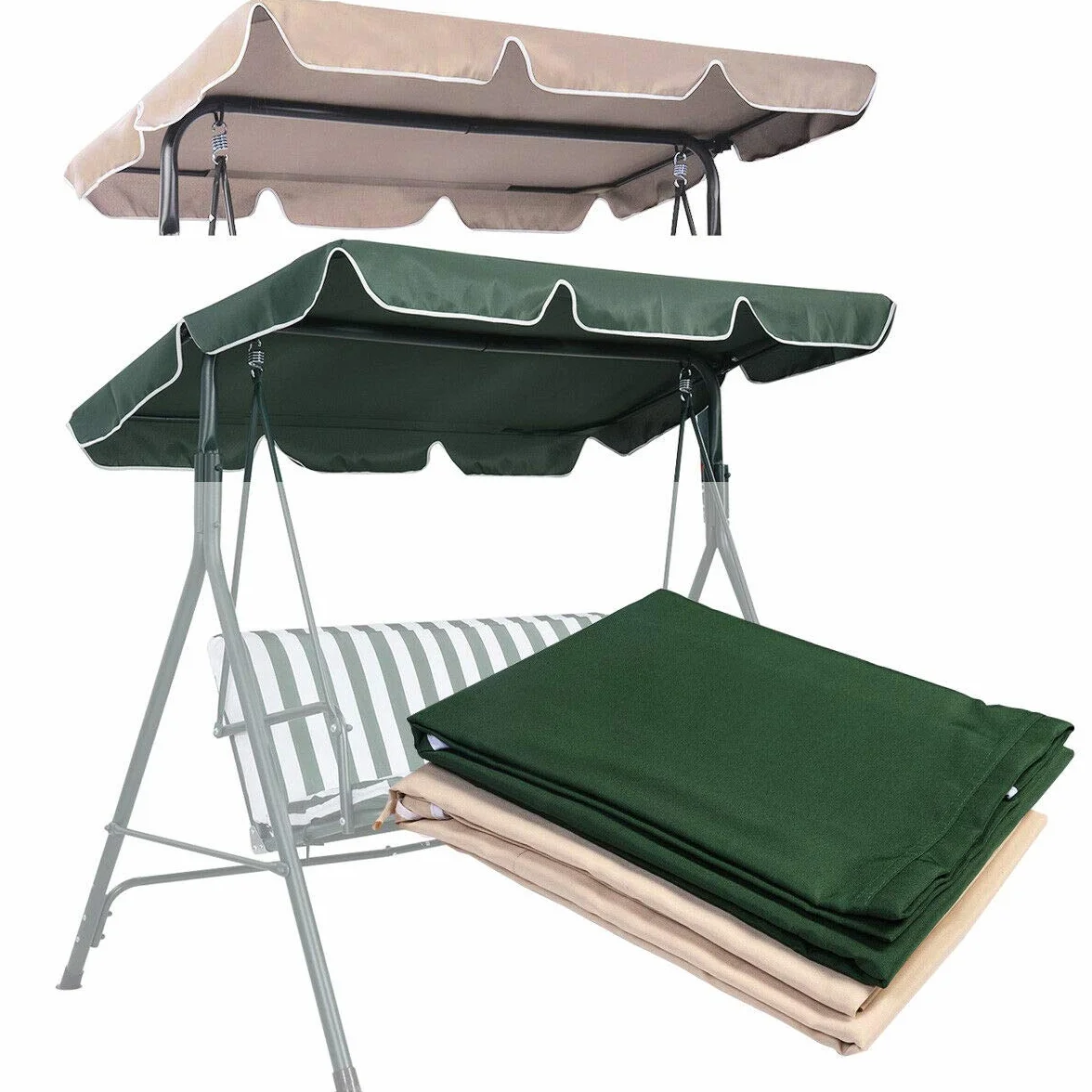 COSTWAY Tettuccio per Dondolo, Tetto di Ricambio per Dondolo da Giardino, Varie Dimensioni e Colori Disponibili (191 x 132 cm, Biege)