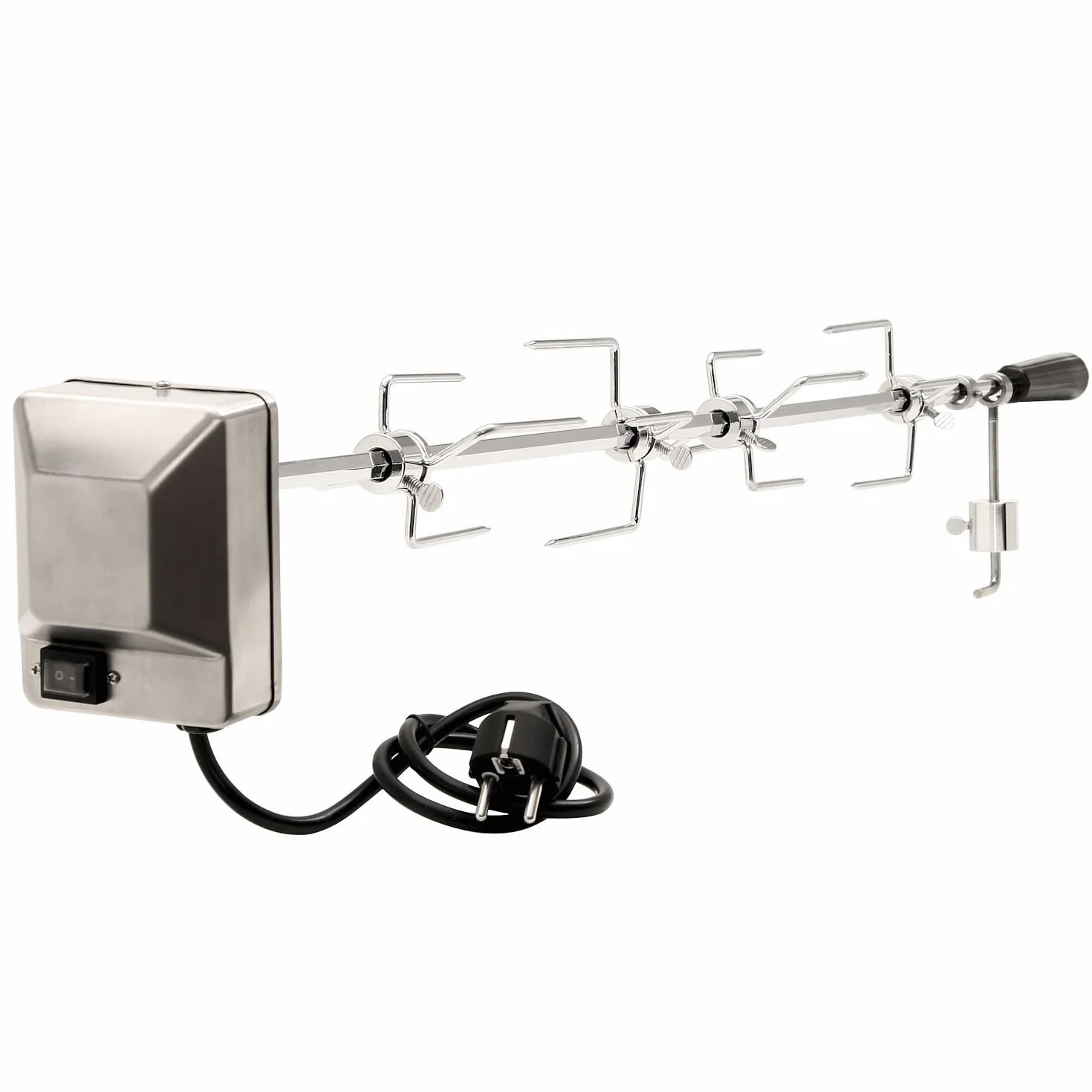 BBQ-TORO Set di spiedi per Barbecue 100 cm incl. 4X Aghi di Carne e Motore in Acciaio Inox, 220V - 240V | Girarrosto con Motore Grill | Rosticceria | Spiedo Elettrico Universale per maialini