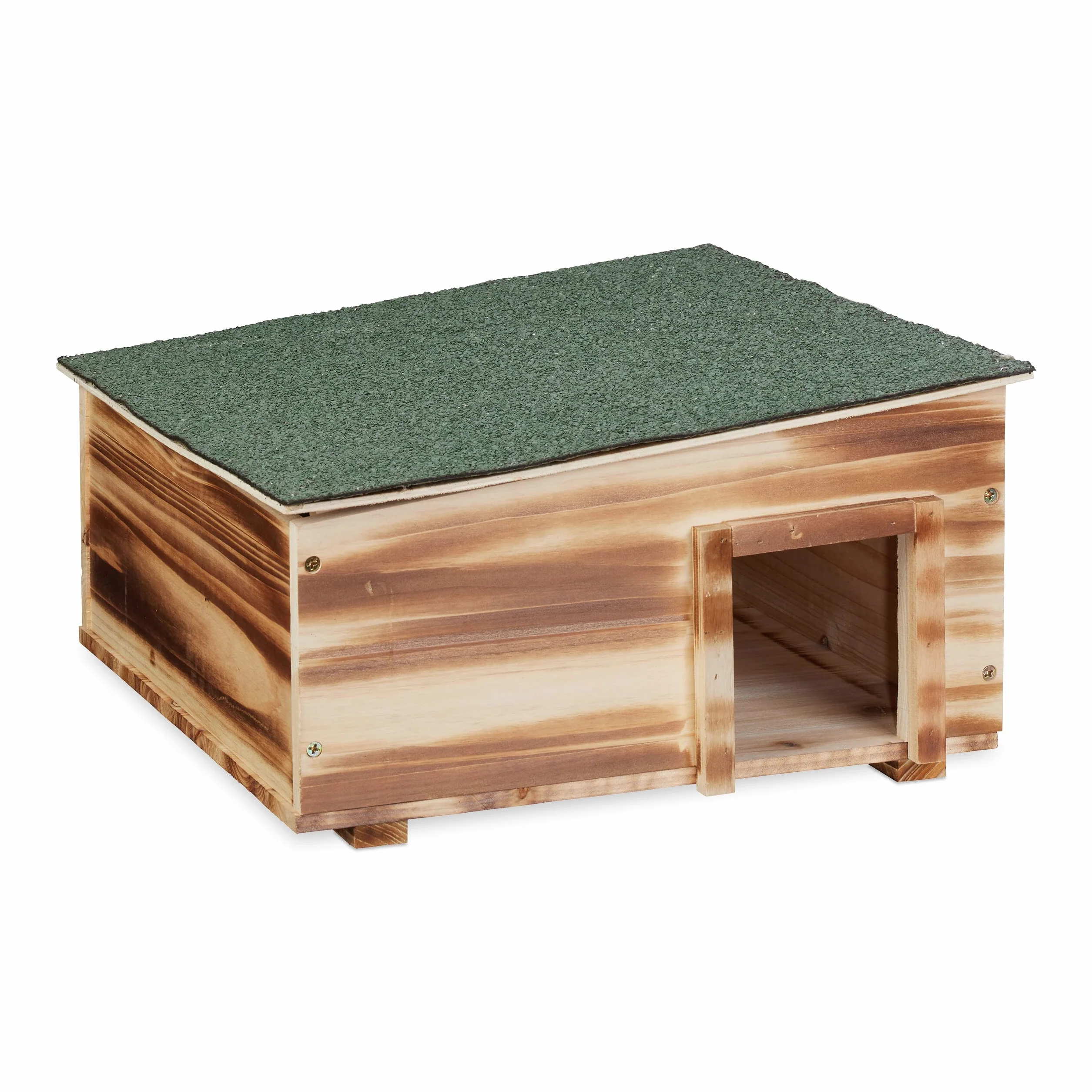 Relaxdays Casetta per Ricci in Legno, Rifugio da Giardino, 2 Scomparti, 21,5x40x40 cm, Tana Contro Predatori, Marrone