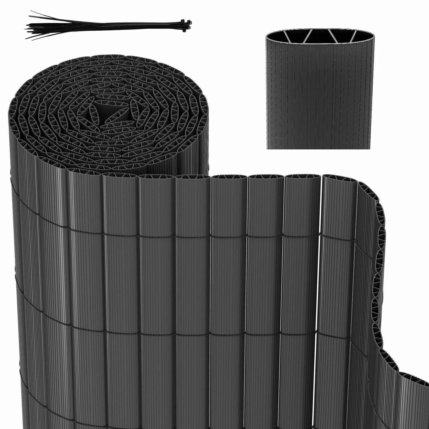 Herrselsam Recinzione frangivista in polivinilcloruro (PVC) Resistente alle intemperie, per Giardino, Protezione da sguardi indiscreti, Struttura a W Interna, lamelle rinforzate, 140 x 300 cm, Grigio