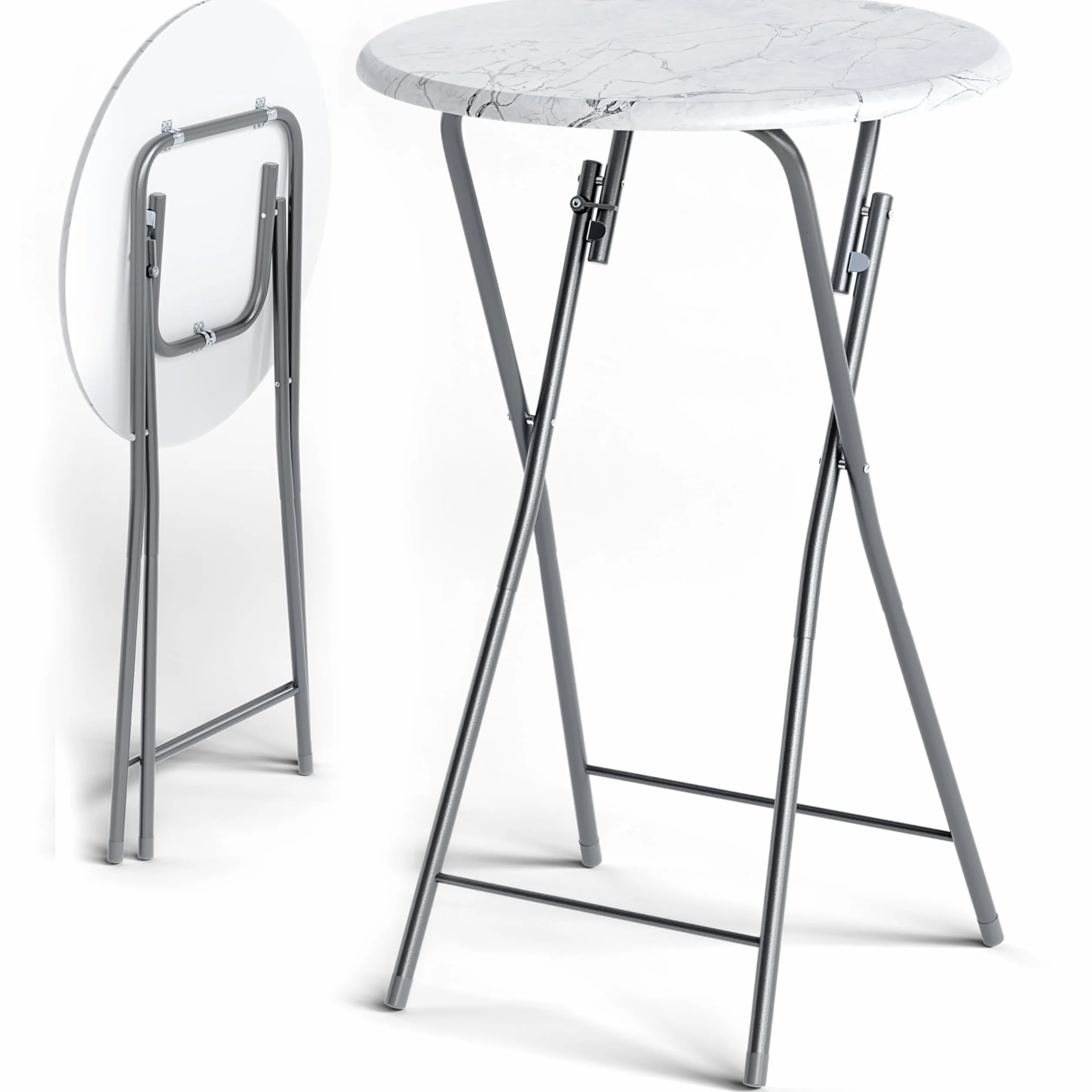Casaria® Set 2 Tavoli da Bar Pieghevoli 110cm Ø 60cm Tavolino Appoggio Tavolo da Cocktail Alto Rotondo Giardino Bianco