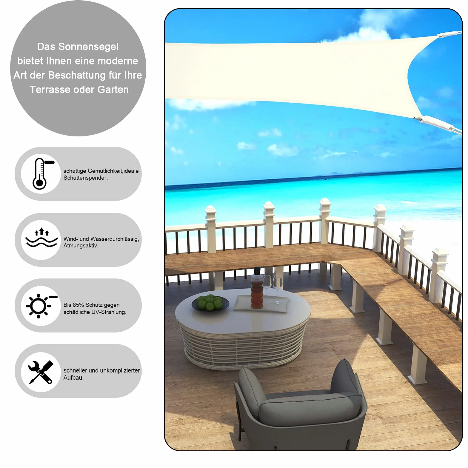 Laneetal Vela Ombreggiante Idrorepellente, Telo Parasole in HDPE Anti UV 95% Protezione Tenda da Sole per Esterno, Tenda Parasole Rettangolare,Quadrato per Giardino, Balcone, Piscina