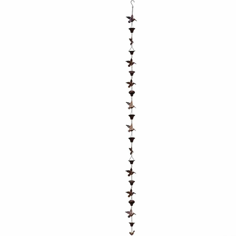 Catena antipioggia in metallo da 2,6 m per sostituzione grondaia, fontana d'acqua vintage per giardino, resistente alla ruggine, alternativa decorativa con elegante finitura blu (marrone)