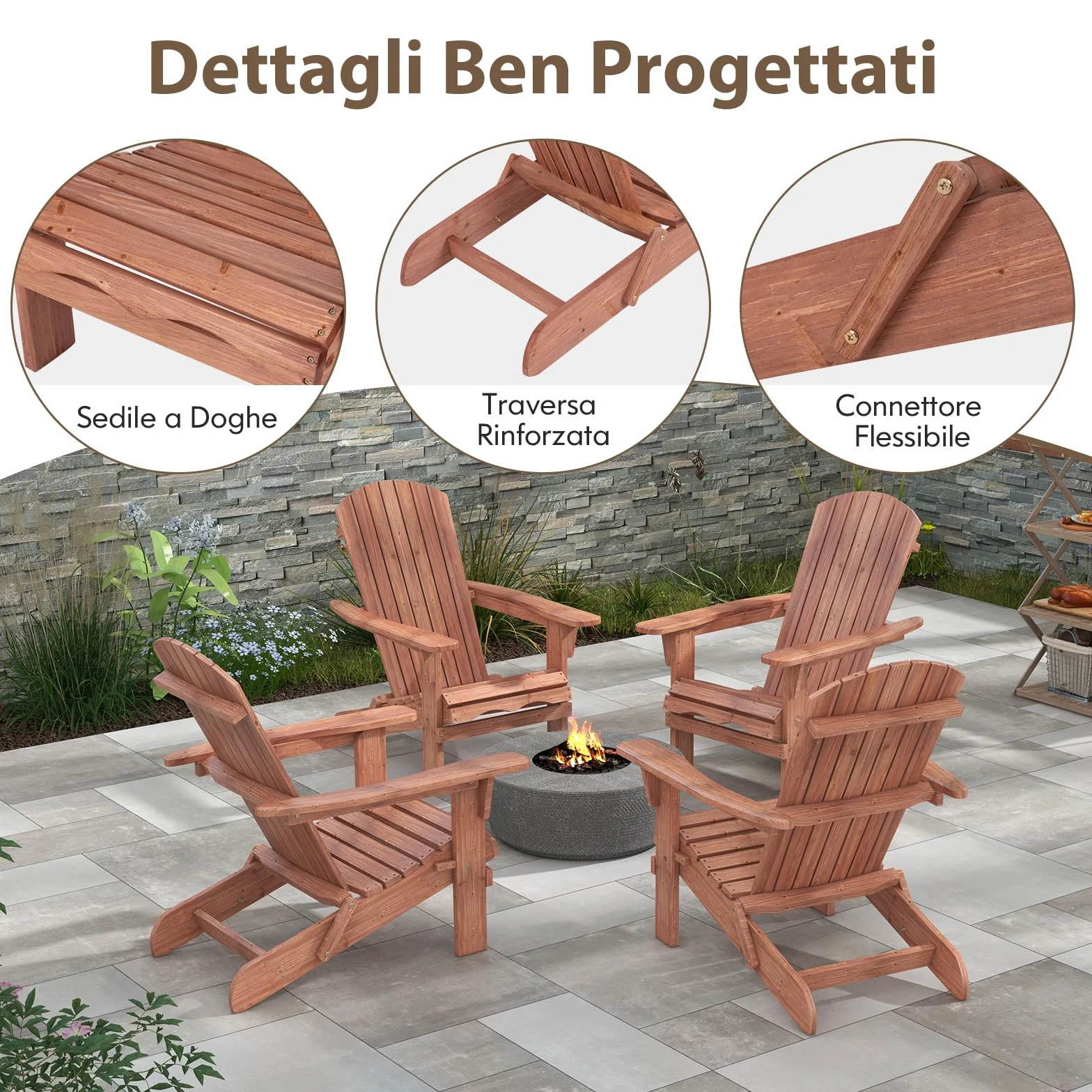 COSTWAY Sedia Adirondack Pieghevole, Sedia da Giardino in Legno di Abete, Poltrona Prendisole con Schienale Alto, Portata 180 kg, 89 x 71 x 94 cm (2, Marrone, 89 x 71 x 94 cm)
