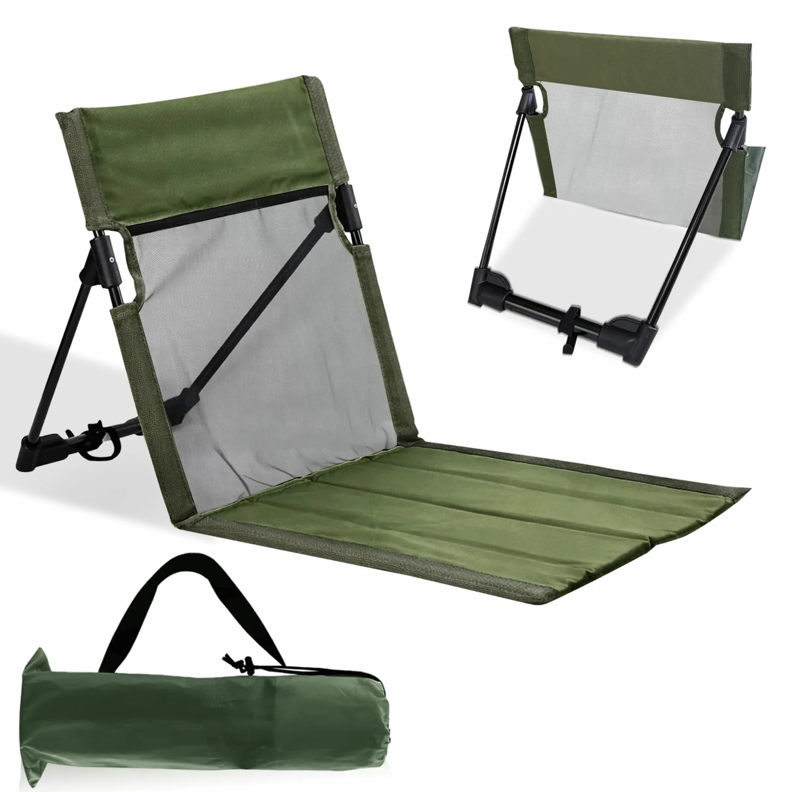 Sedia Spiaggia,Traspirante Tappetino da Spiaggia con Schienale Leggero e Pieghevole, Portatile 500g Bodenstuhl Outdoor per Campeggio,Attività All’aperto,Spiaggia e Viaggi (Verde)