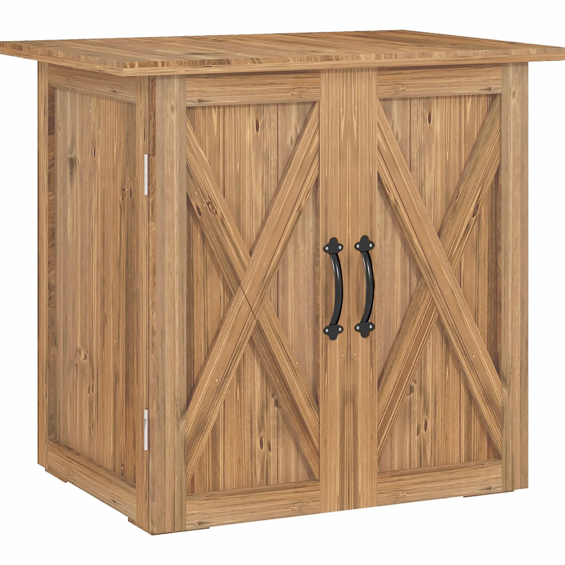 Outsunny Armadio da Esterno in Legno di Abete a 2 Ante, Casetta da Giardino per Attrezzi con Tetto e Chiusura Magnetica, per Giardino e Balcone, 77x55x72 cm, Marrone
