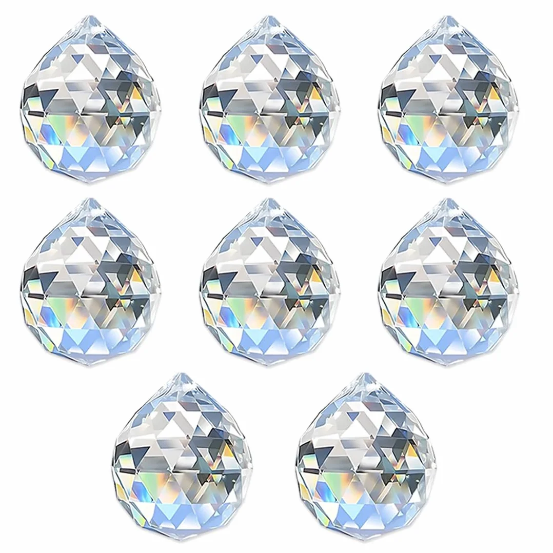 Set di 8 pezzi - Cristalli a forma di diamante da appendere, Acchiappasole in cristallo, Prisma e sfera come acchiappa-luce per lampadari, finestre, giardino e decorativi