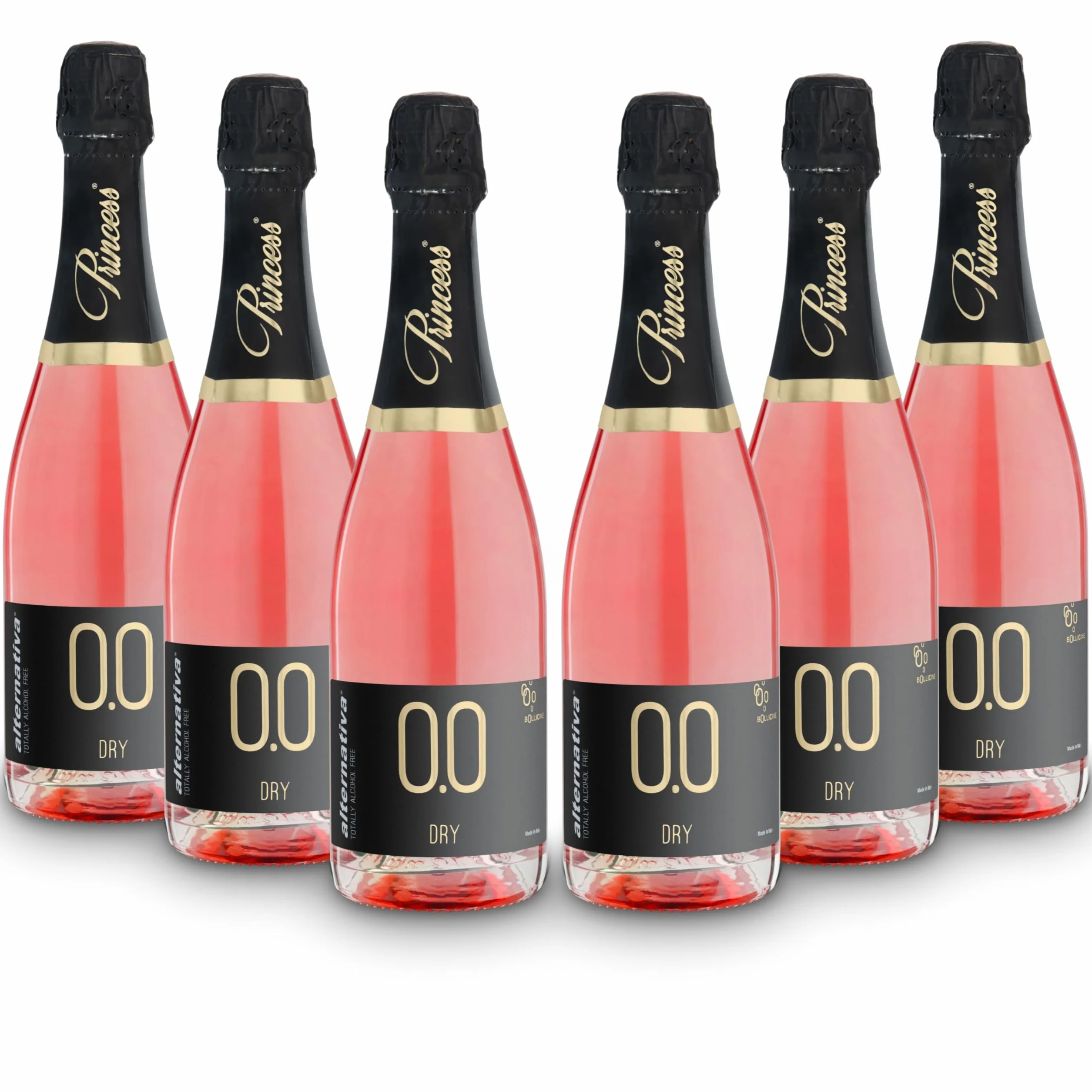 ALTERNATIVA Rosato Dry Frizzante Analcolico 0.0% - Bollicine Senza Alcol, Dealcolato Italiano - Ideale per Celebrazioni e Regali - Confezione da 6 Bottiglie da 750ml Alcool Free