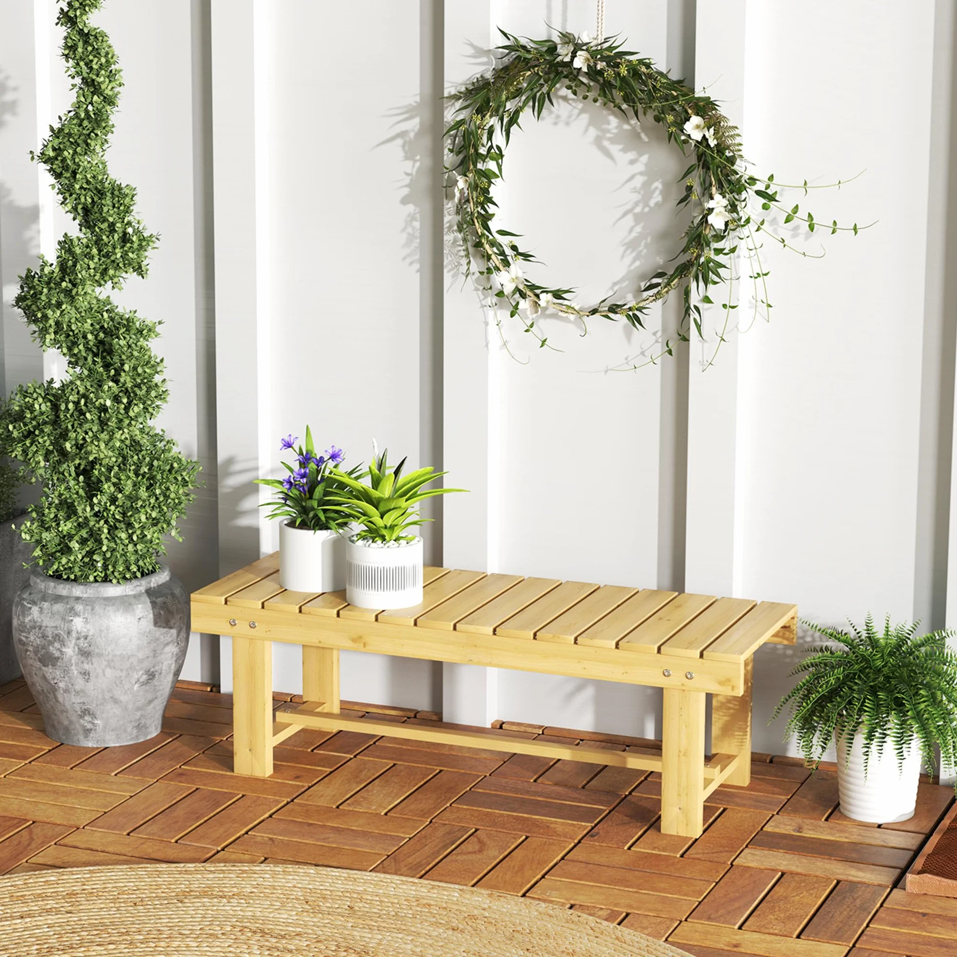 Outsunny Panchina da Esterni Impermeabile a 2 Posti in Legno di Abete, Per Giardino Terrazzo, Fino 250kg, 110x38x35cm