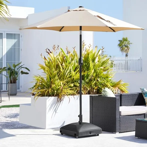Yaheetech Base per Ombrellone da Giardino con 4 Ruote Riempibile con Sabbia e Acqua 37L in HDPE e Metallo per Pali da Ø38mm e Ø48mm con 2 Manopole Picnic Prato Esterno Nero