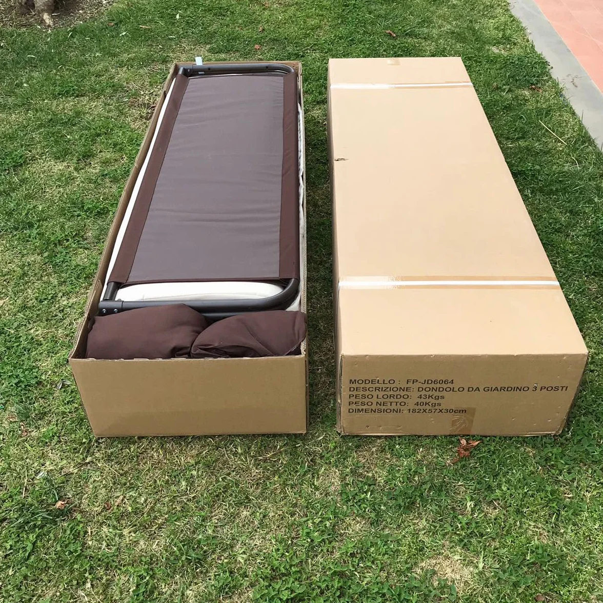 FP-TECH DONDOLO DA GIARDINO 3 POSTI CON TETTO PARASOLE DIVANO LETTO ALTALENA INCLINABILE, TESSUTO, METALLO