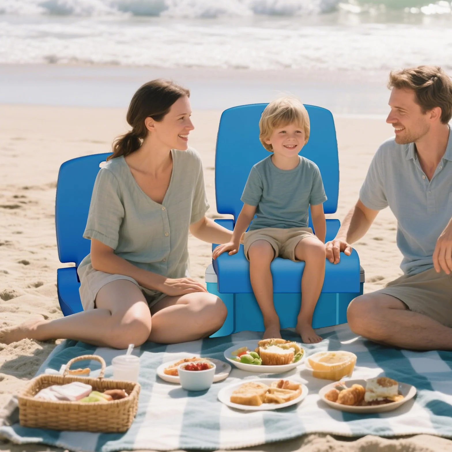 KOMFOTTEU Spiaggina Pieghevole Portatile, Sedia da Spiaggia in Plastica con Schienale e Maniglie, Sedia Mare Leggera con Fori di Drenaggio, per Campeggio, Pesca e Piscina (Blu)