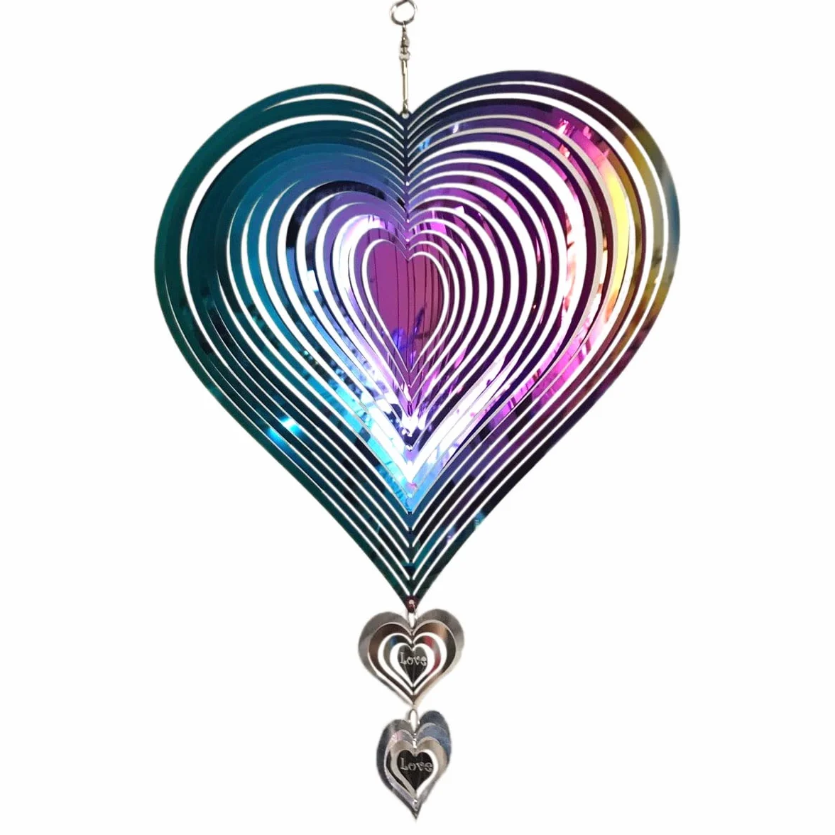 Scacciaspiriti a forma di cuore, grande, 36x20 cm, decorazione da giardino, regalo per esterni, da appendere, a forma di cuore, in metallo, resistente alle intemperie, decorazione da appendere