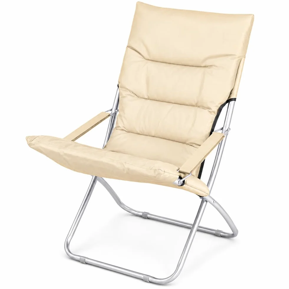 BAKAJI Spiaggina Pieghevole Portatile Sedia Canapone Sdraio Richiudibile Struttura in Tubolare di Alluminio Rivestimento in Tessuto Oxford Imbottito per Spiaggia Mare Campeggio (Beige)