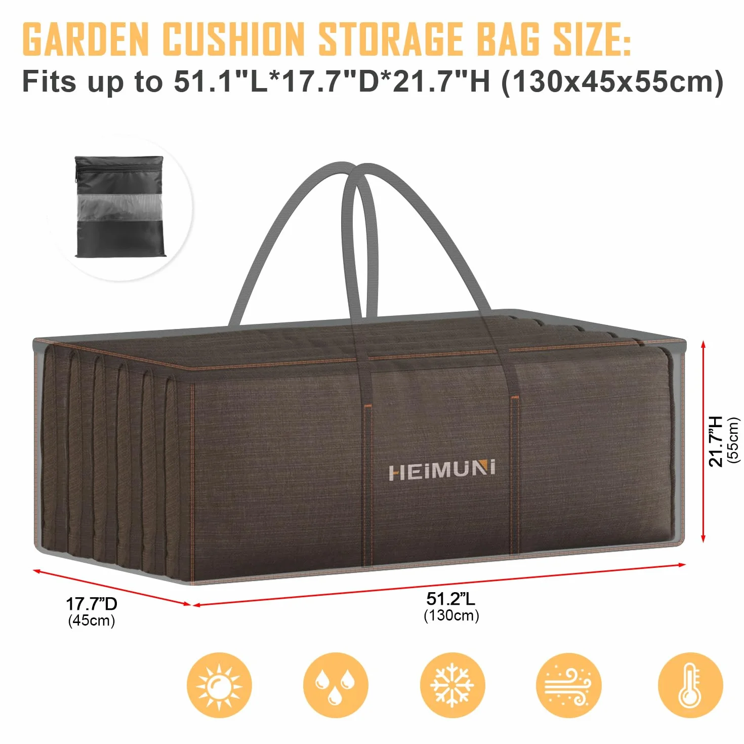 Borsa di Stoccaggio per Esterni, Impermeabile Porta Cuscini da Giardino con Maniglia, Custodia per Albero di Natale, Custodia Organizer con Maniglie Borsa da Giardino Grande, 130x45x55cm