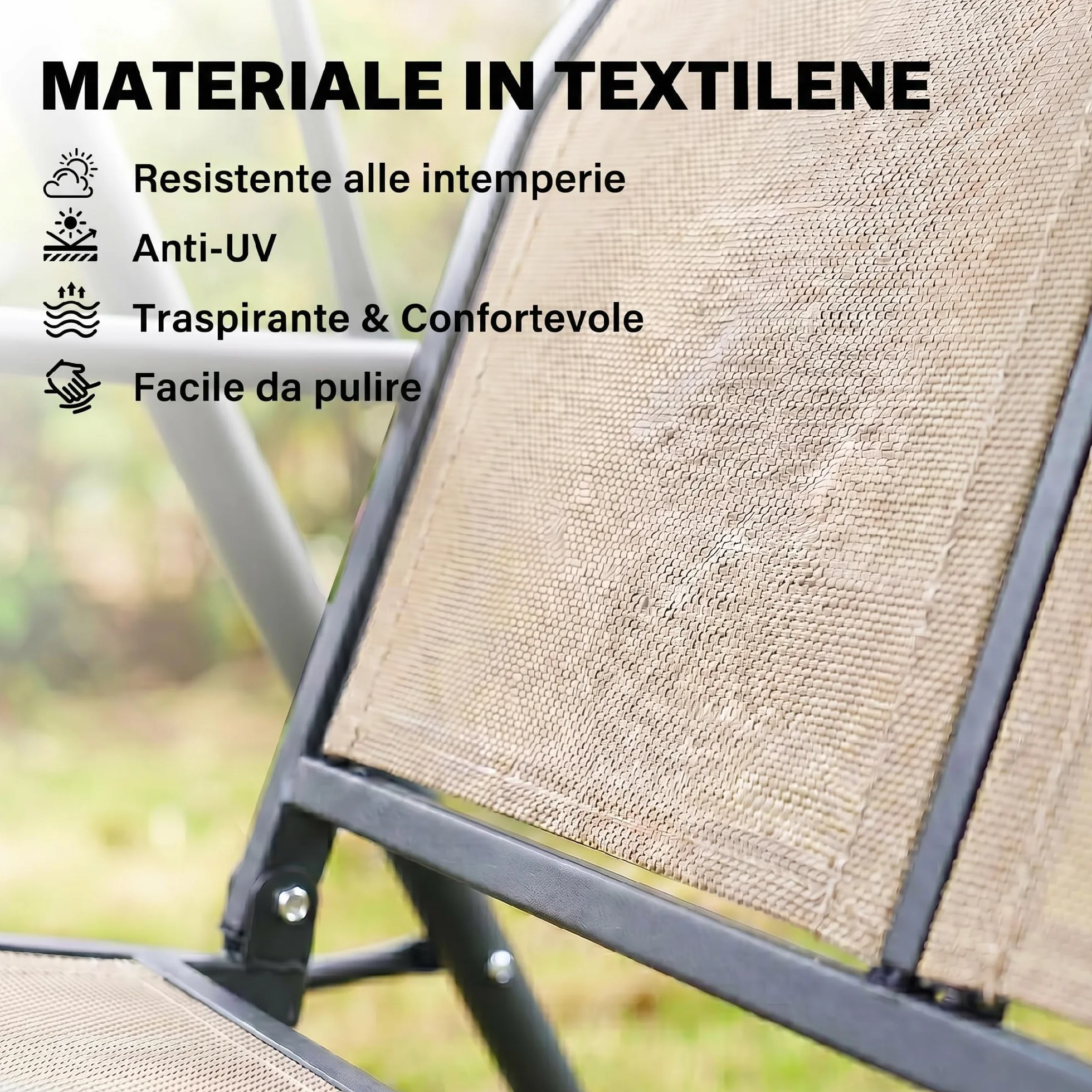 Outsunny Dondolo da Giardino 3 Posti con Tettuccio Parasole Regolabile, Dondolo da Esterno con Seduta Traspirante in Poliestere e Telaio in Acciaio, Portata 200 kg, Anti UV, 175x118x159 cm, Beige