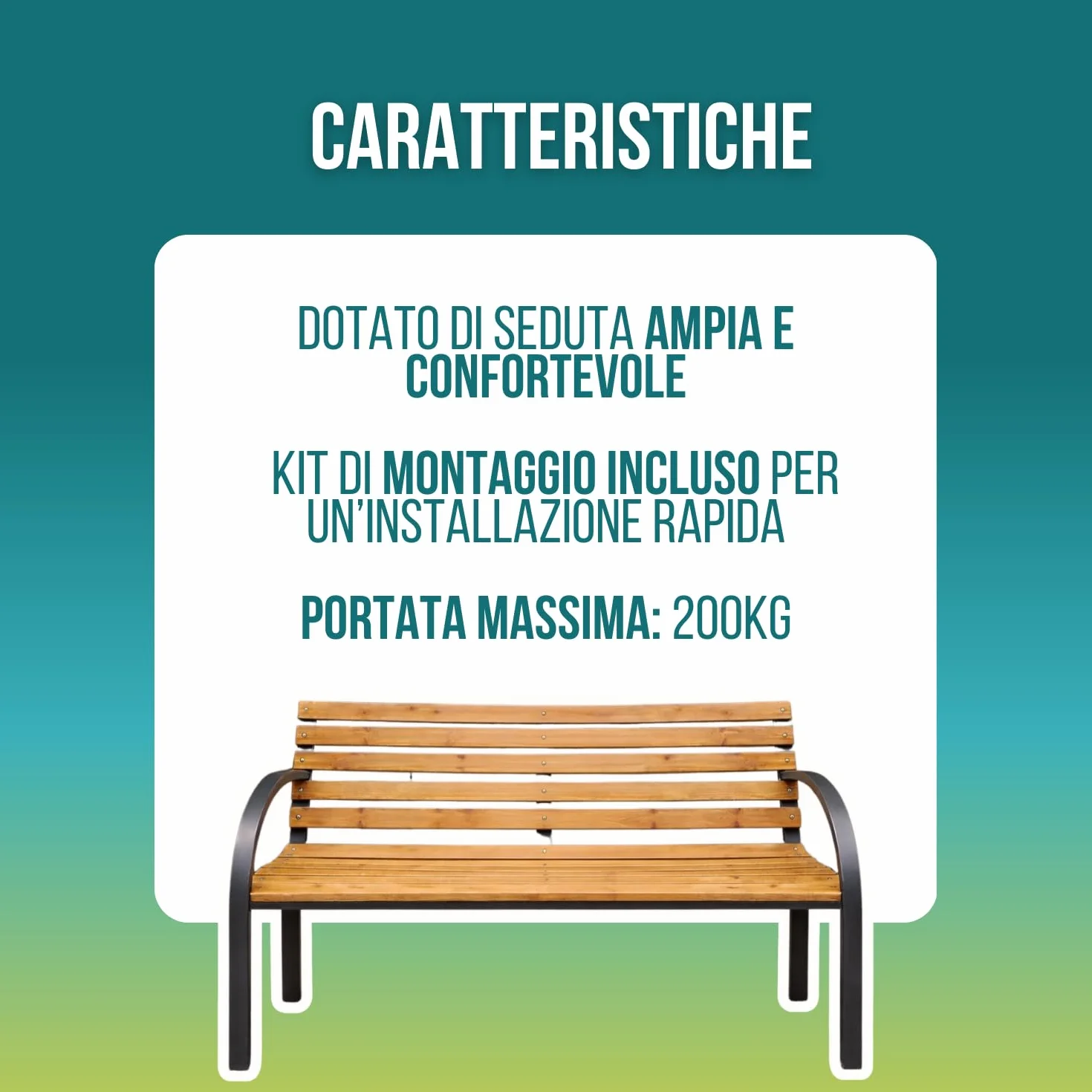 PALUPLUS Panchina da Giardino in Legno di Abete, Misura 120x53x84 cm, Panca da esterno a 2 posti con struttura e braccioli in acciaio e 12 doghe, Portata Massima 200 kg -9451C -11,5