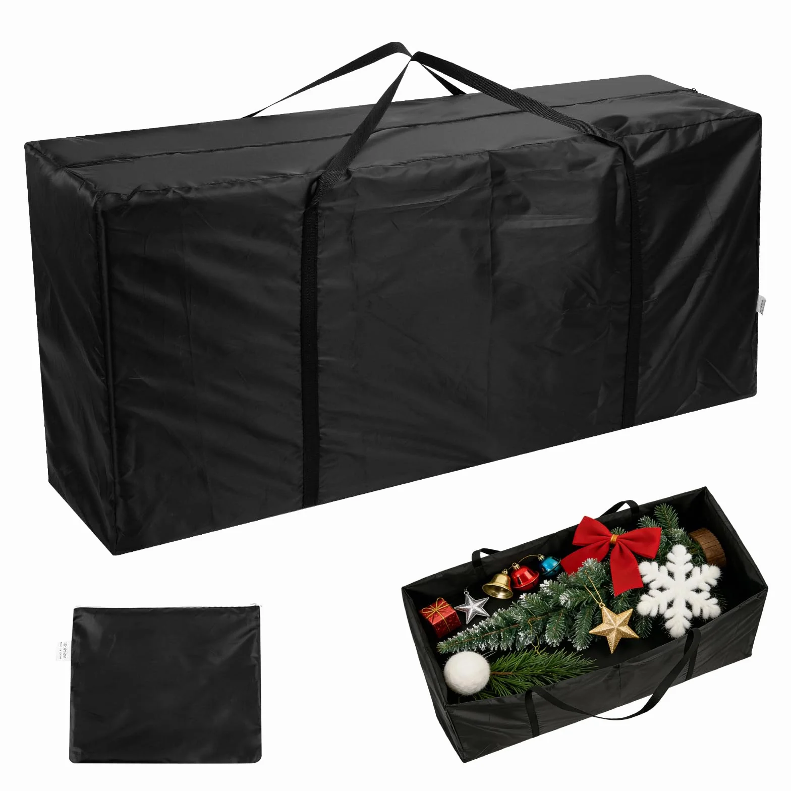 AiQInu Borsa da Giardino per Cuscini, Oxford Porta Cuscini da Esterno Impermeabile, Nero Borsa per Cuscino con Maniglie - 122x40x55cm