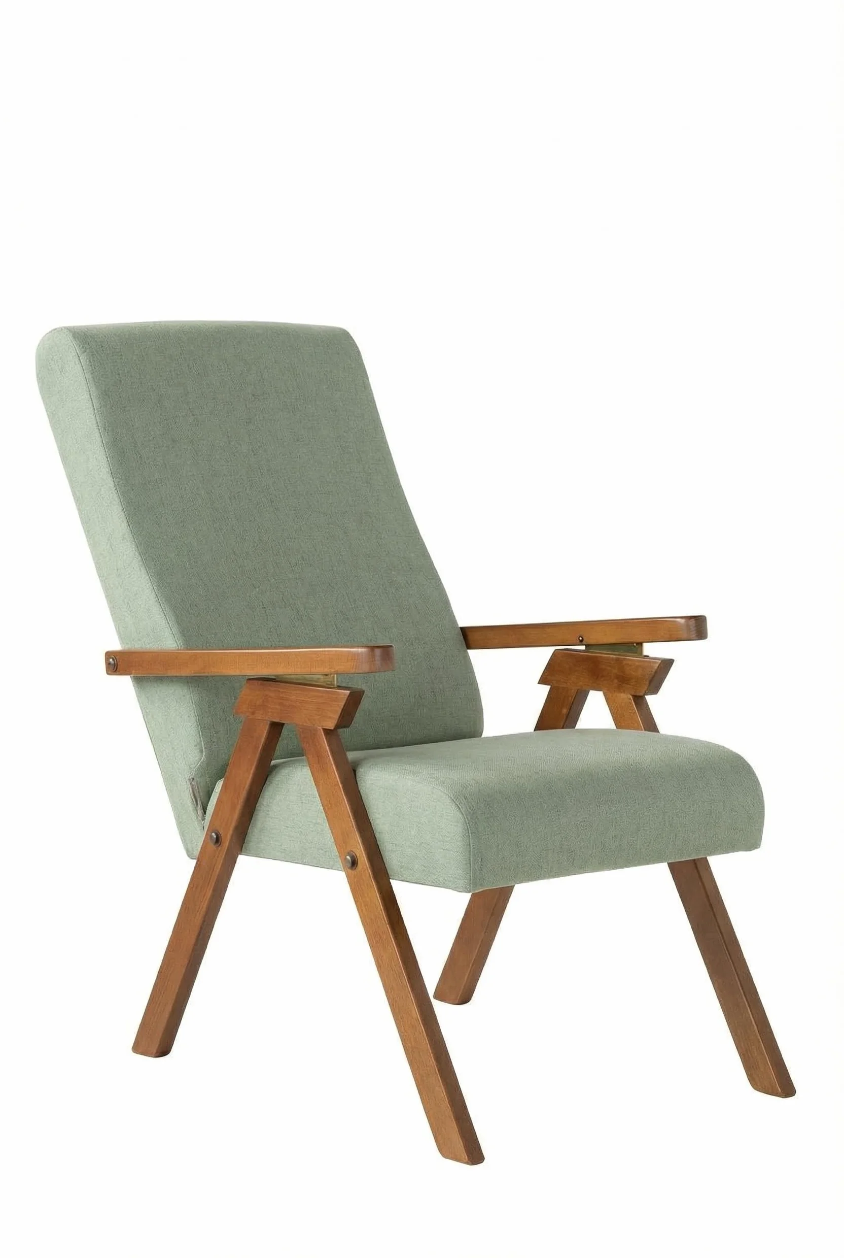 POLTRONA legno FIAMMETTA RELAX imbottita, 3 posizioni, tessuto color SALVIA sfoderabile