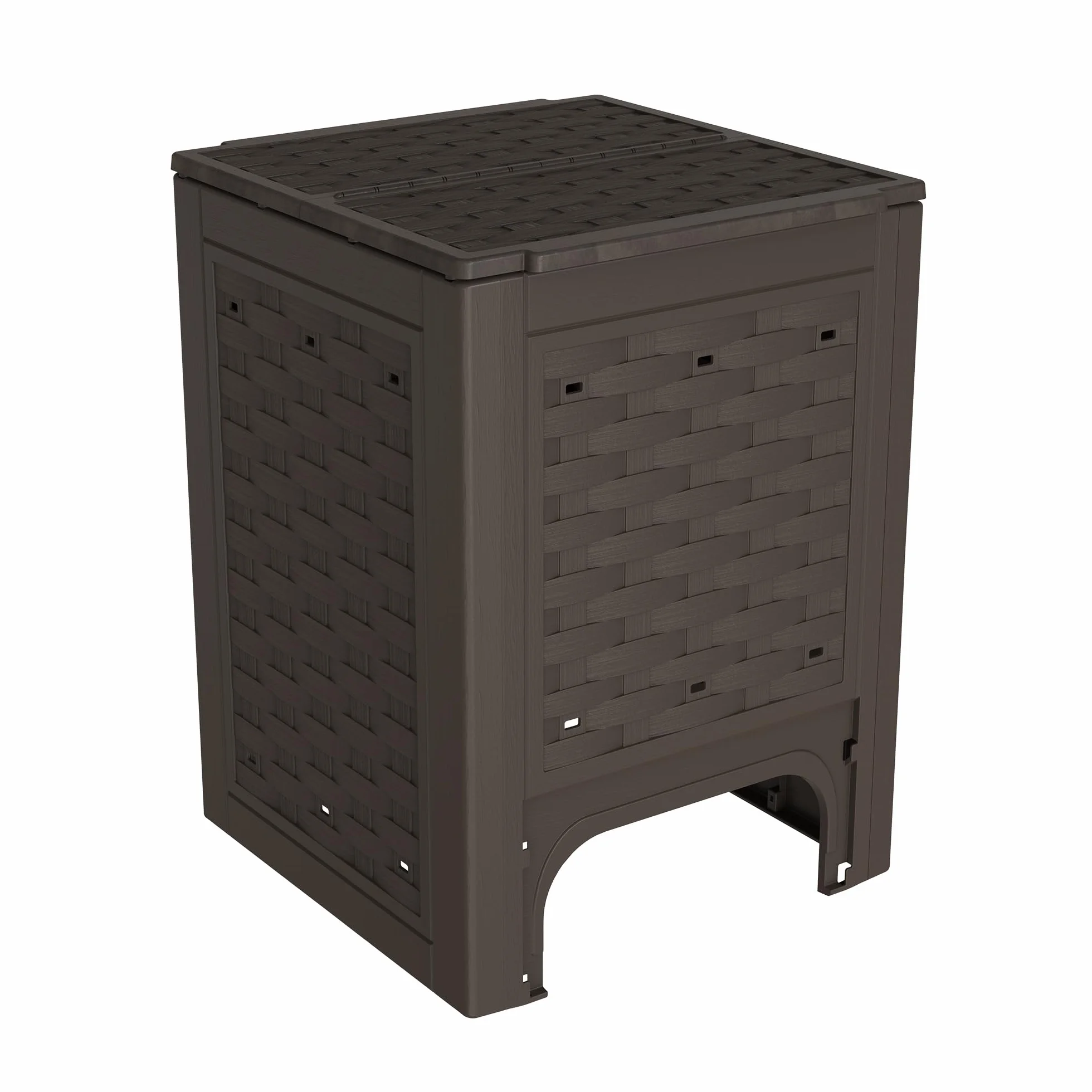 TOOMAX Composter Rattan marrone da giardino 300L 60x60x83h cm contenitore compostaggio plastica riciclata resistente UV coperchio sportello aerazione