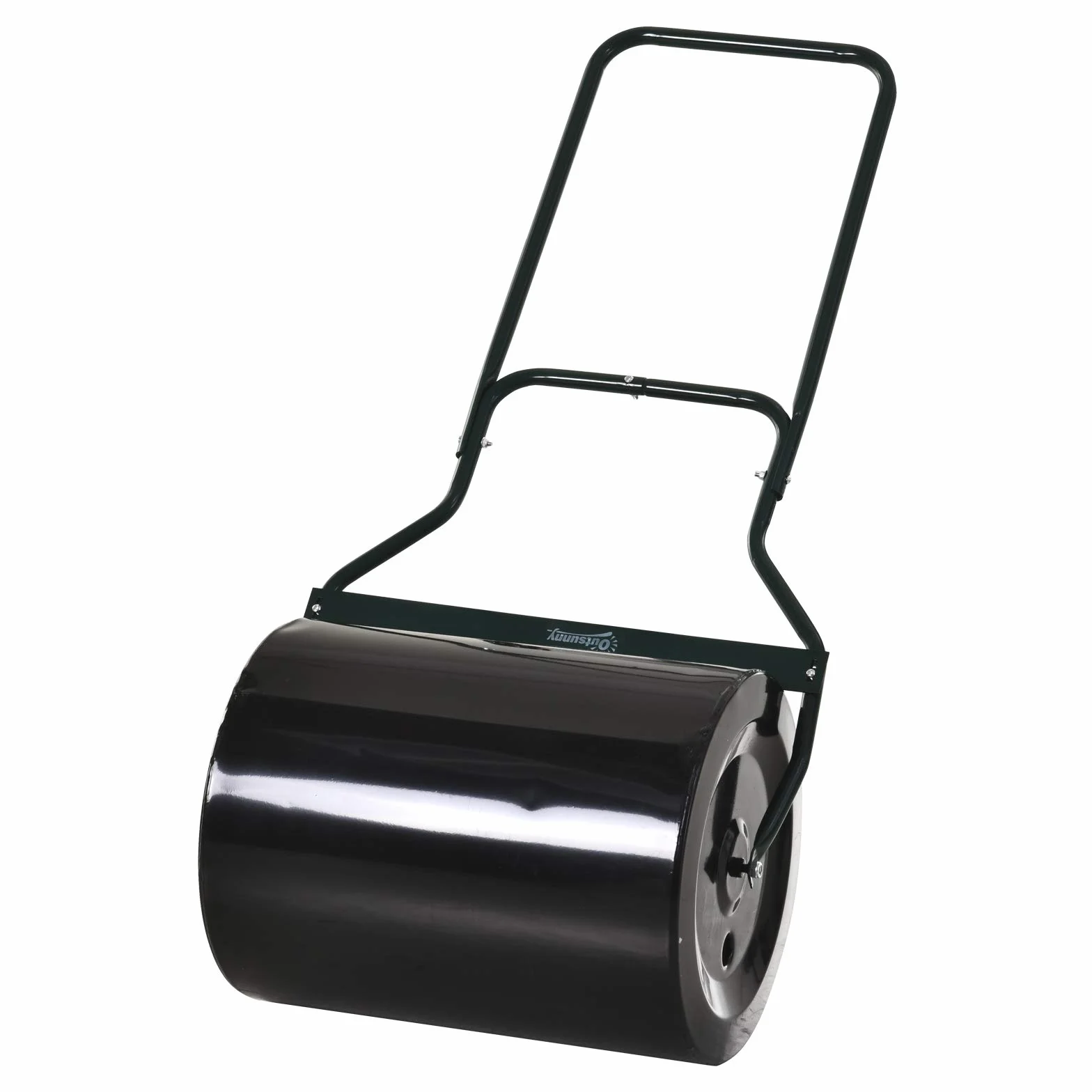 Outsunny Rullo da Giardino in Metallo Impermeabile Nero, Serbatoio Fino 60 Litri (Acqua o Sabbia), 57x40x123cm
