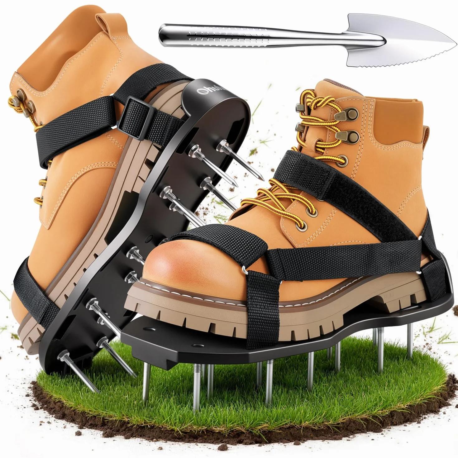 Ohuhu Arieggiatore Prato Scarpe Chiodate per areazione Prato e Giardino, Arieggiatore Scarpe, Scarificatore Arieggiatore Manuale, Sandalo Aeratore Scarpe da Prato per areazione Prato e Giardino, Nero