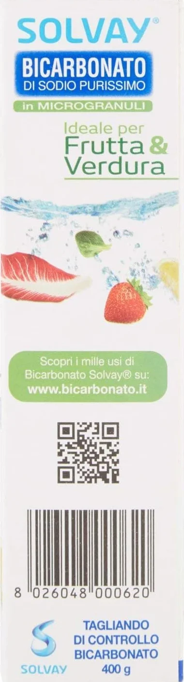 Solvay® - Bicarbonato Di Sodio Purissimo in Microgranuli per Frutta e Verdura Multipack - 400 Grammi x 20 confezioni