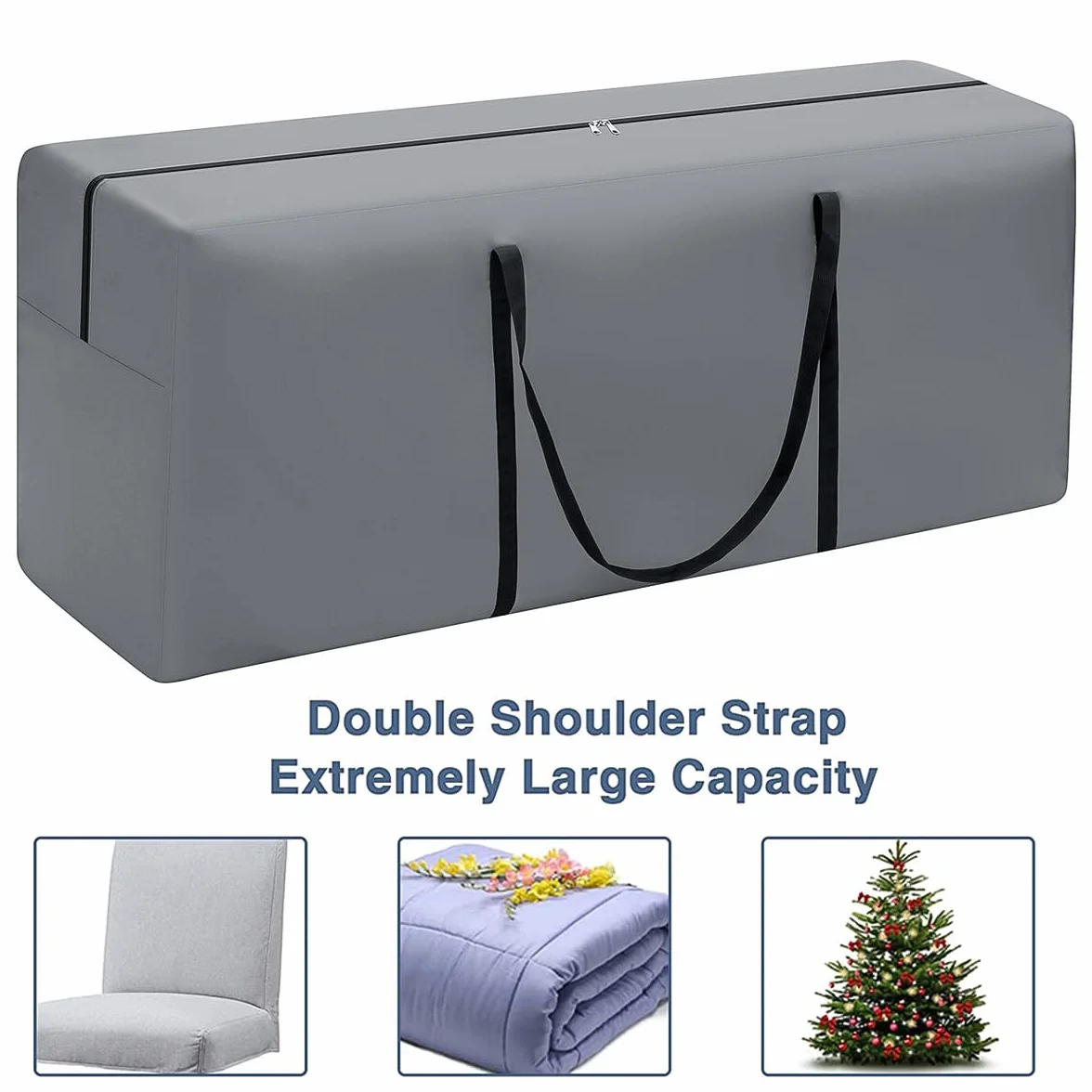 GARPROVM Borsa per cuscini da giardino, Custodia per tappezzeria cuscino sedile, Borsa portaoggetti da 200L per albero di Natale Tessuto Oxford impermeabile antistrappo, 125x32x50 cm