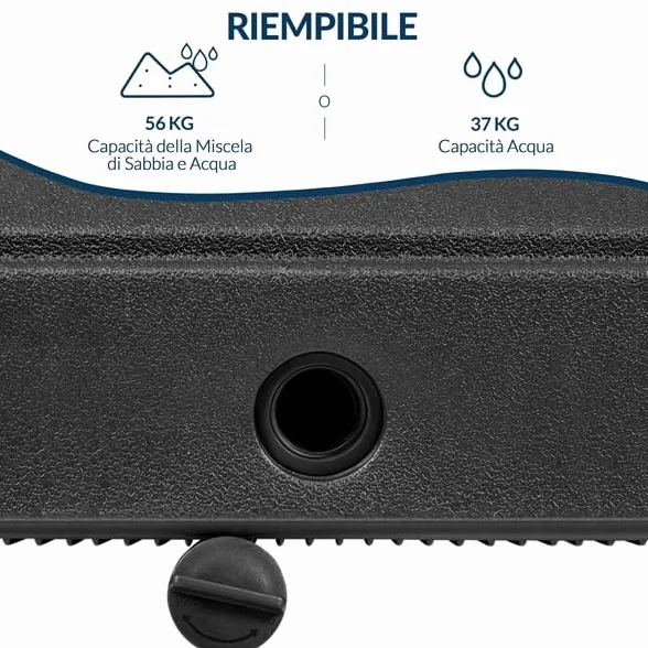 Yaheetech Base per Ombrellone da Giardino con 4 Ruote Riempibile con Sabbia e Acqua 37L in HDPE e Metallo per Pali da Ø38mm e Ø48mm con 2 Manopole Picnic Prato Esterno Nero
