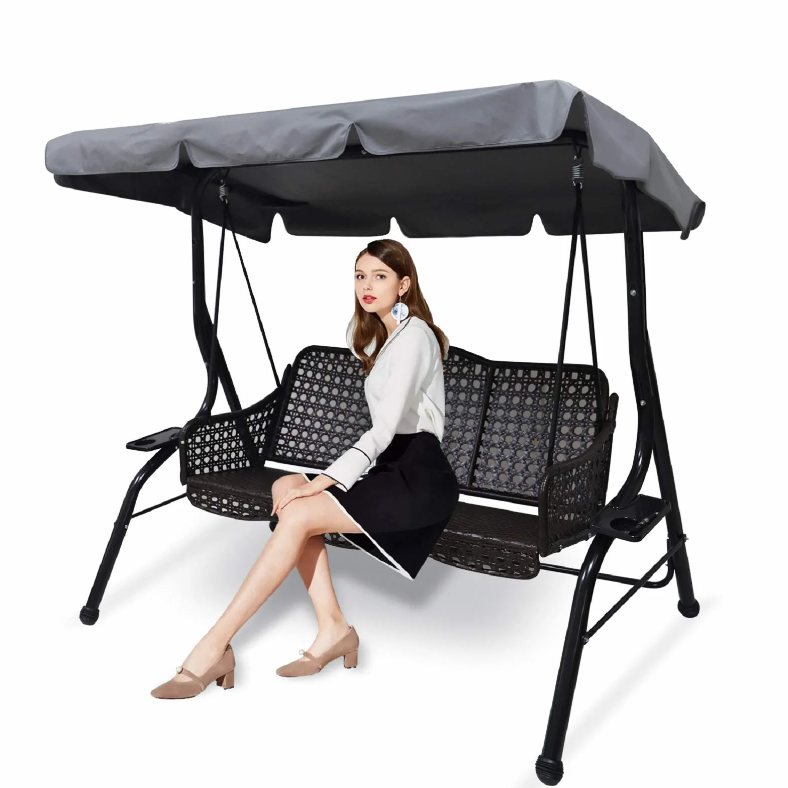 Tetto di ricambio universale per dondolo da giardino a 3 posti, rivestimento di ricambio per tettuccio parasole, altalena (large, grigio) (Grigio, L)