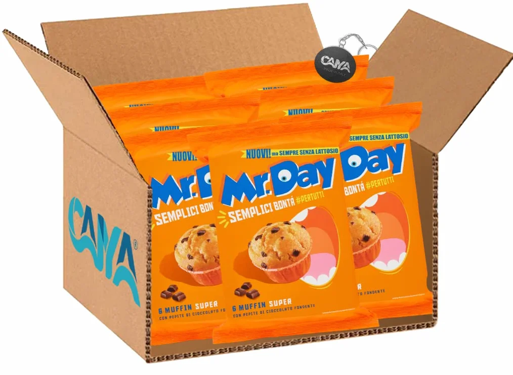 7X Mr. Day Muffin con Pepite di Cioccolato Fondente Senza Lattosio (Lactose Free) 300g [CAIYA® BOX da 7 Confezioni]