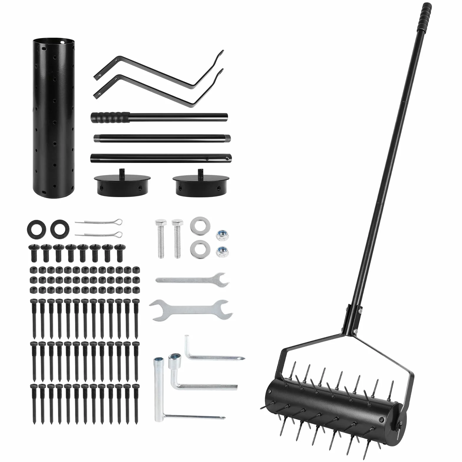 Arieggiatore Manuale a Rullo per Prato 44 x 141 cm – Verticutatore a Mano con 39 Punte (5,8 cm) e Manico – Rullo Arieggiatore – Diserbante per Giardino, Cortile, Terrazza