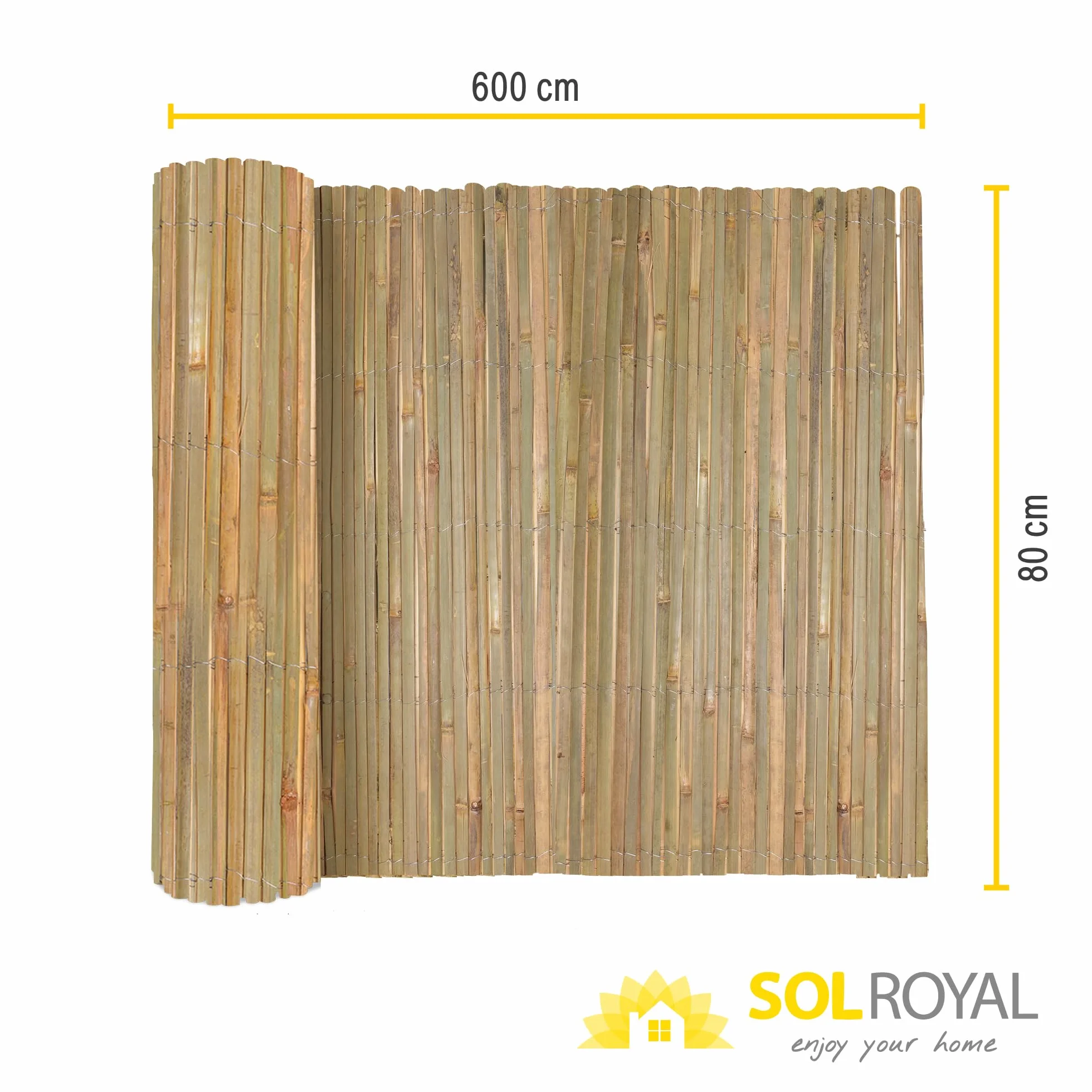 Sol Royal FSC, frangivista in bambù, 80 altezze, per balcone, giardino, in bambù, come protezione dal vento e dagli sguardi indiscreti, per recinzione da giardino, 80 x 600 cm, protezione per la