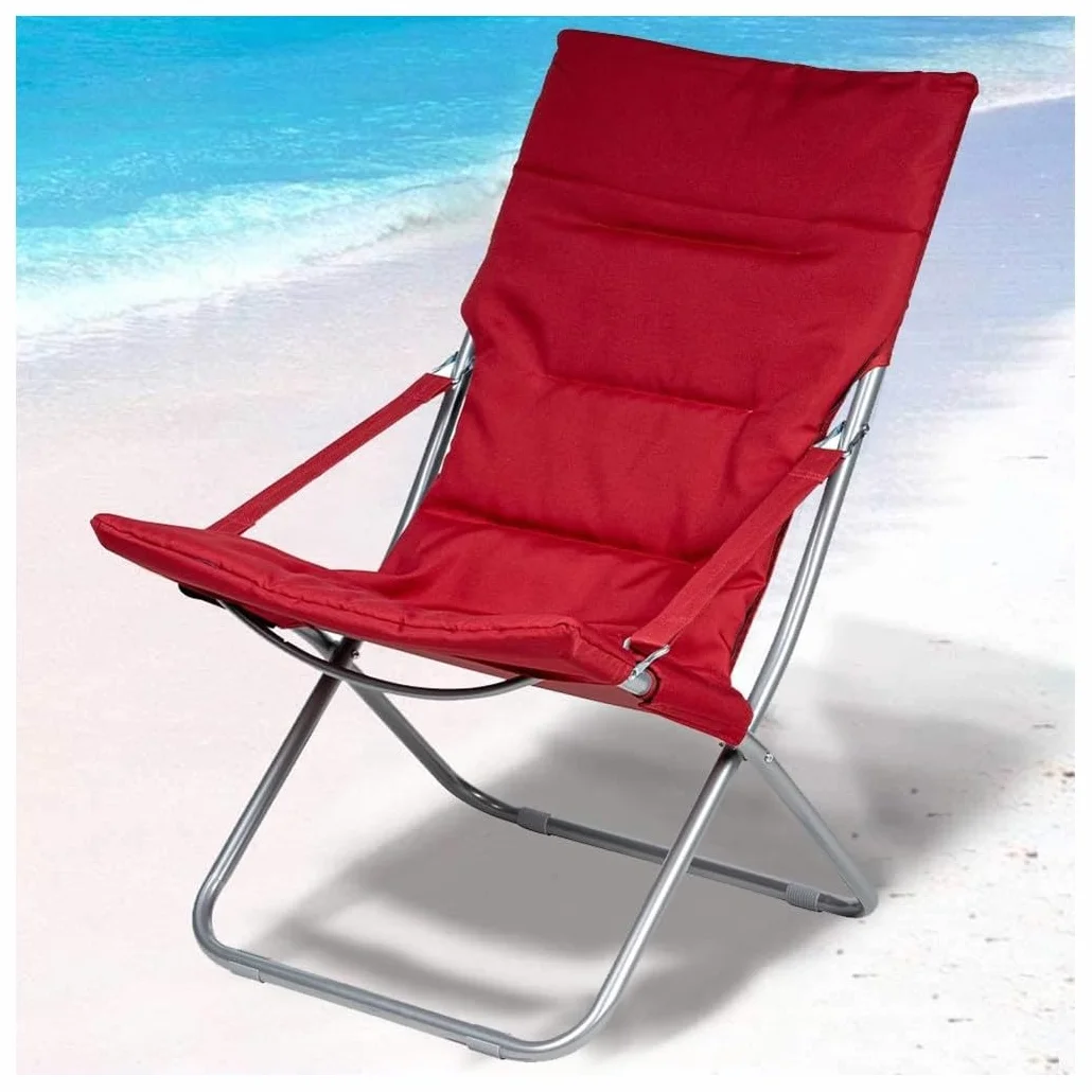 Trade Shop - Spiaggina Sedia Canapone in Acciaio Tessuto Imbottito Pieghevole Relax Rosso 3994182 -