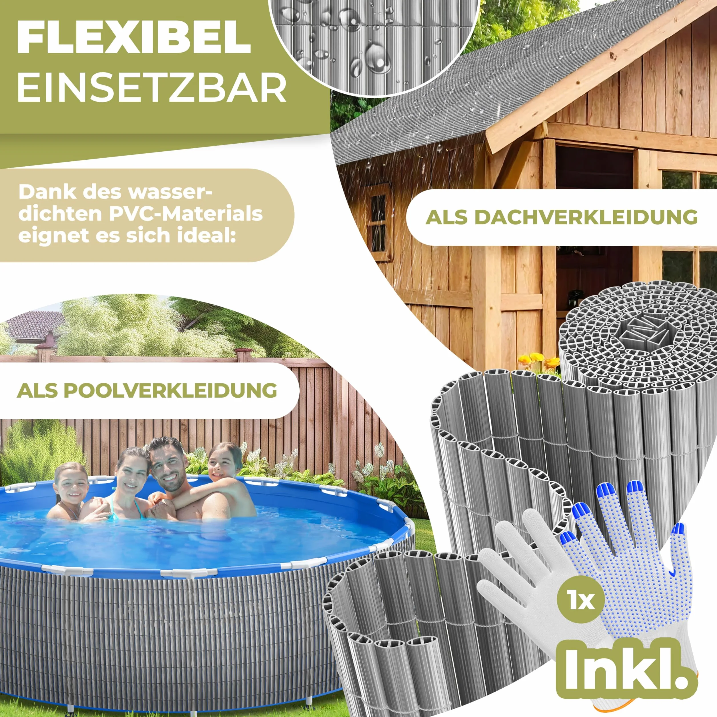 KESSER® - Recinzione frangivista in PVC per esterni, 120 x 400 cm, copertura per balcone, protezione dal vento, lamelle rinforzate per balcone e terrazza, con fascette, copertura e guanti, colore