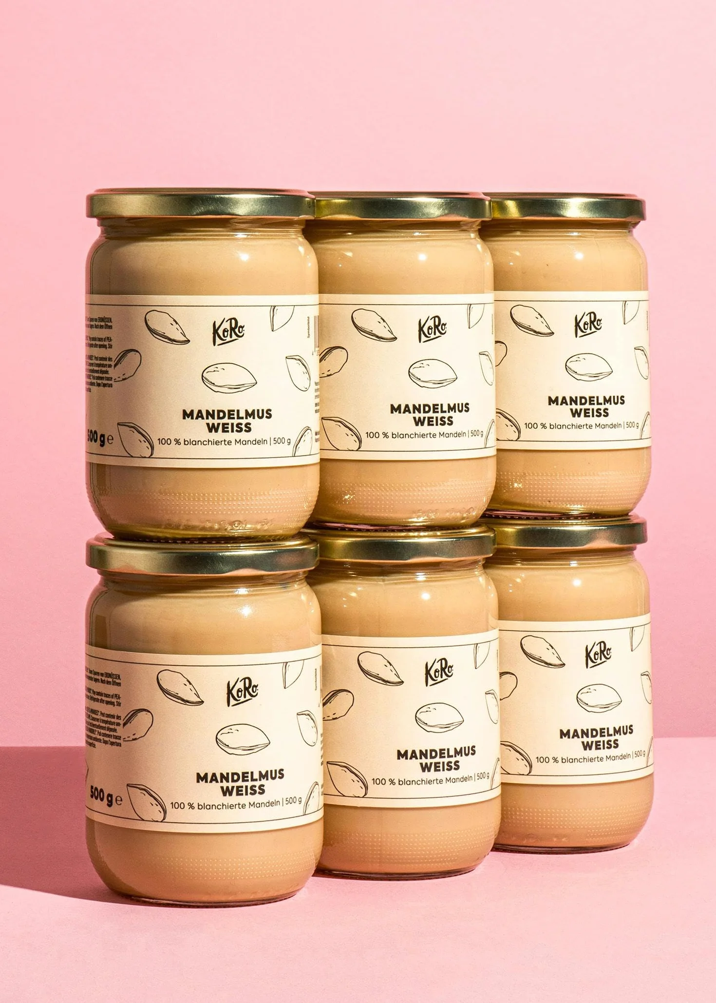 KoRo - Crema di mandorle bianca 6 x 500 g - Crema di noci vegane 100% mandorle senza additivi