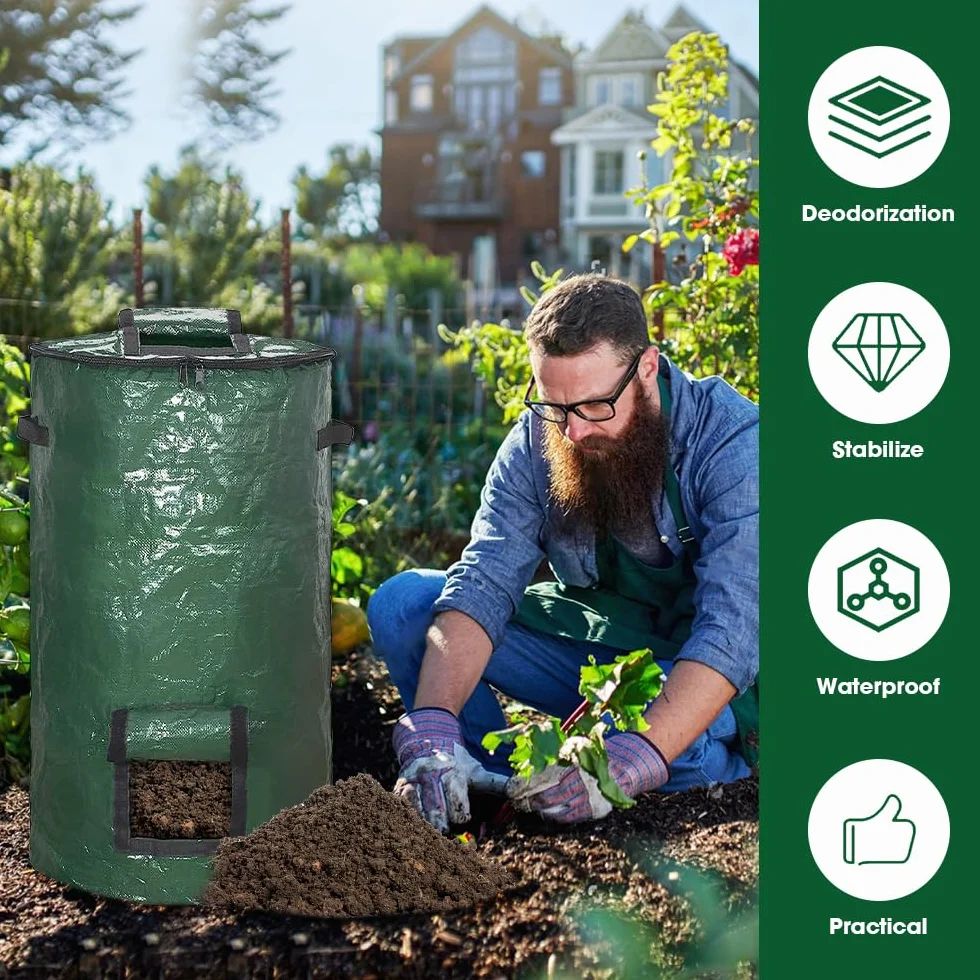Mizikuu Composter da giardino 120L compostiera rapida con coperchio e finestra di raccolta