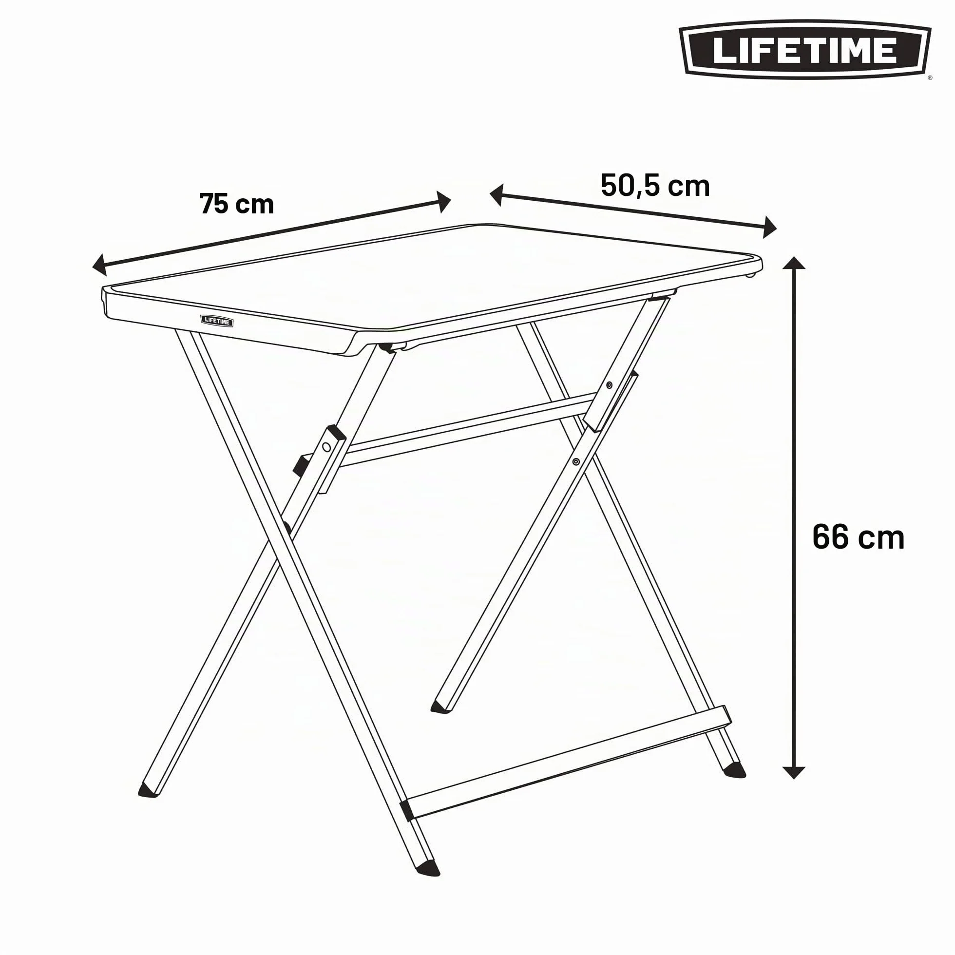 Lifetime 92210 - Tavolino pieghevole nero | Il tavolo pieghevole portatile misura 75x50,5, altezza 66 cm | Include maniglia per un facile trasporto | Facile da riporre | Forte e leggero