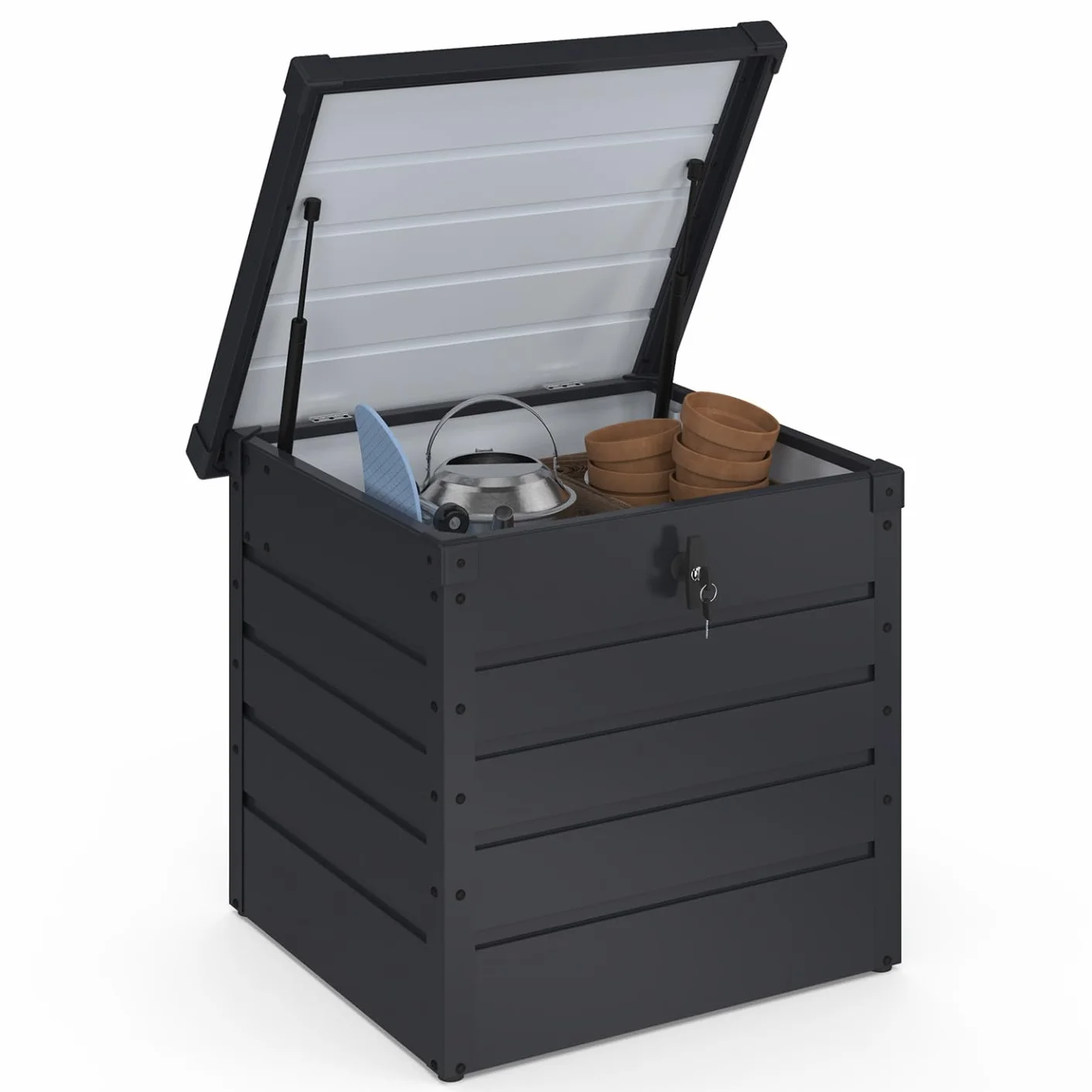 IDMarket - Baule Contenitore Metallico con Serratura Grigio Antracite per Giardino 200L