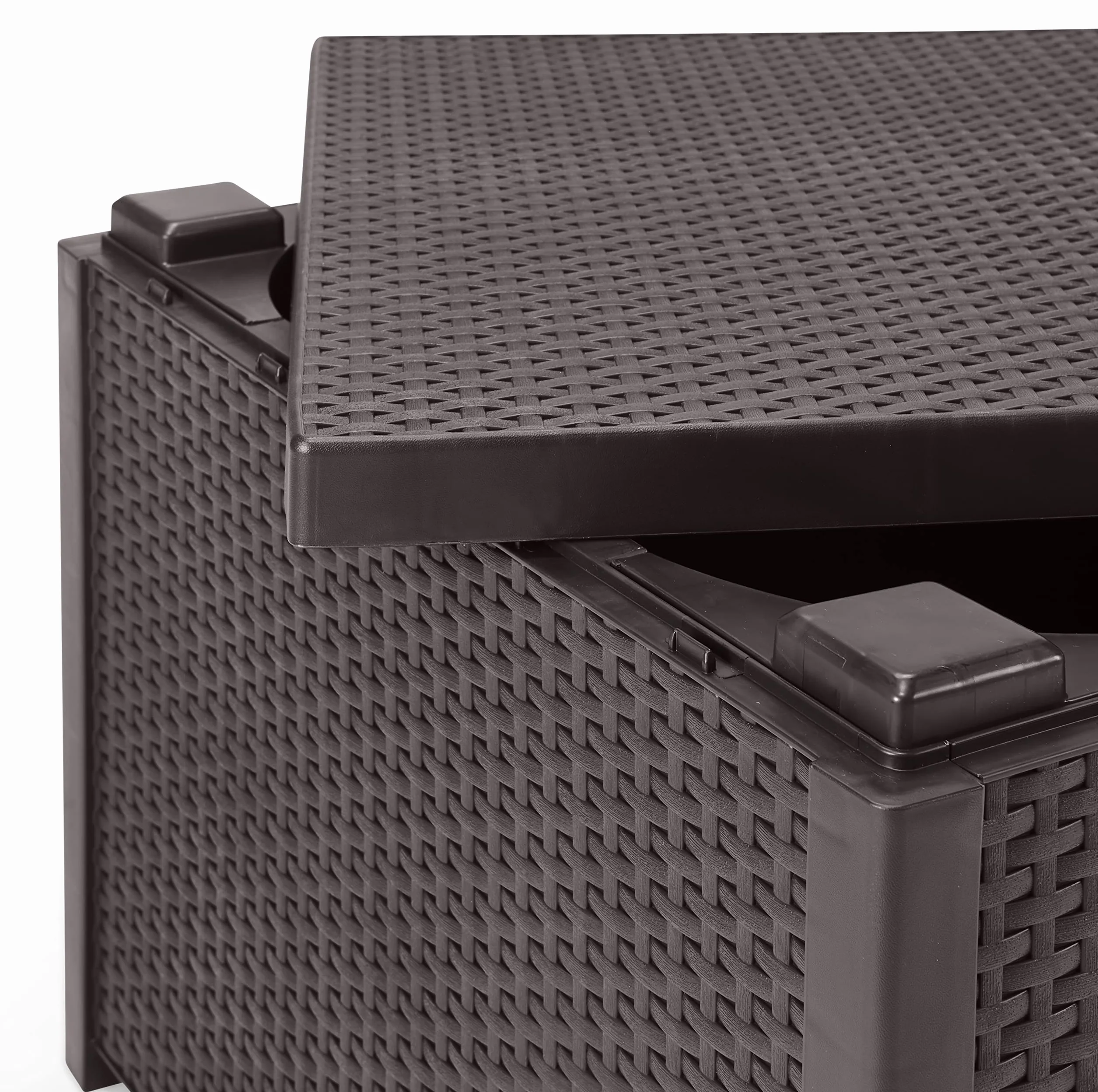 Keter Allibert 220001 Monaco - Tavolino Lounge/cassapanca per Cuscini, in plastica, Simil-Vimini, Colore: Marrone