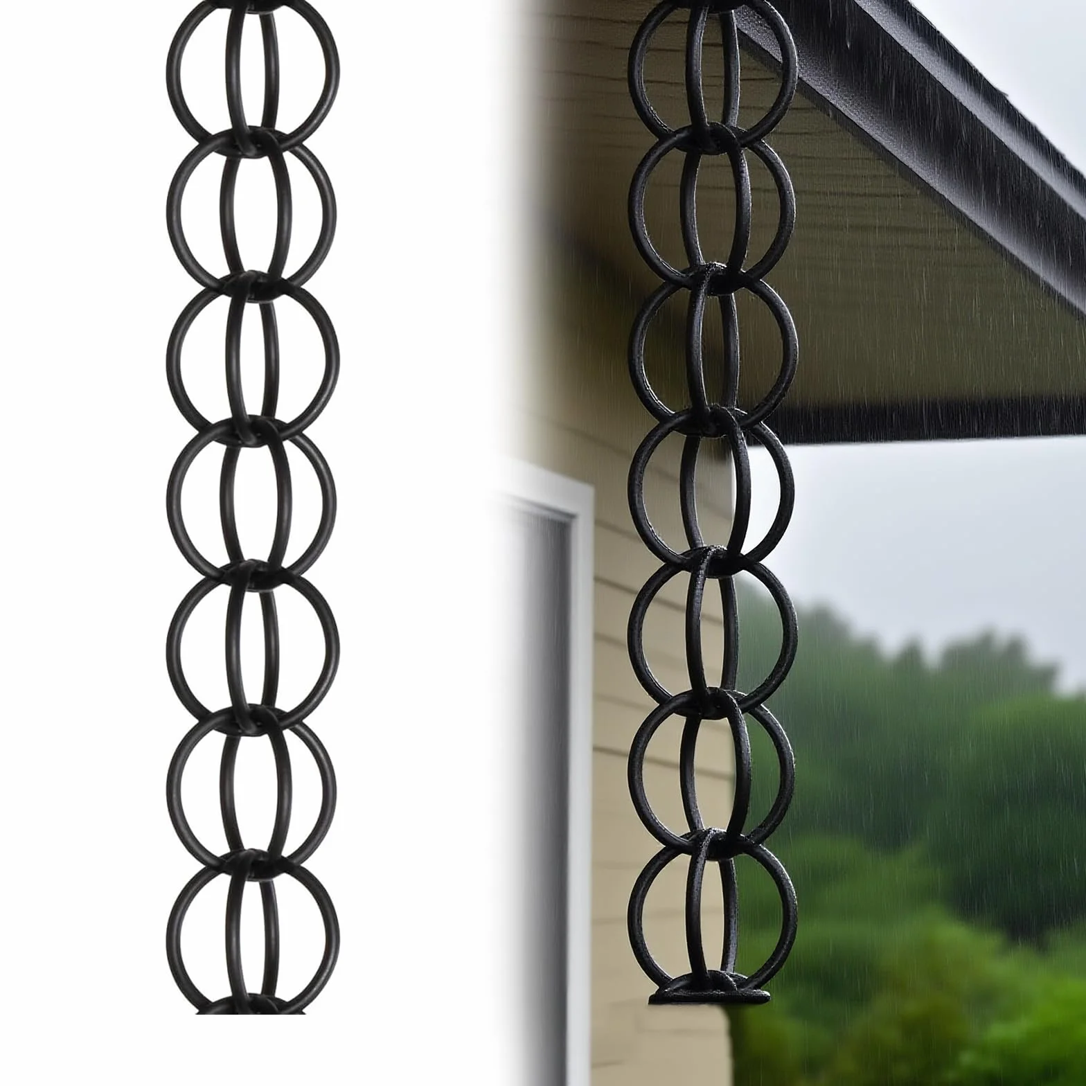 Catena Pluviale Giapponese in Rame per Drenaggio, Resistente all‘Inverno, Ideale per Barile di Pioggia, Nero (2.2m)