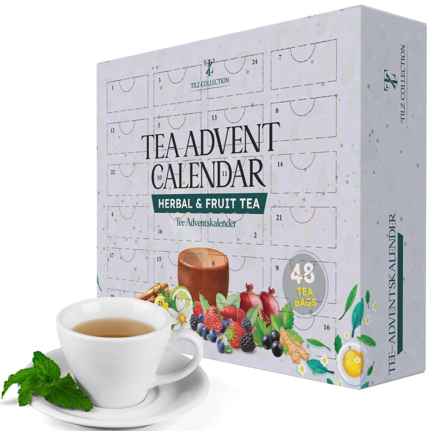 TILZ COLLECTION Calendario dell'Avvento 2025 per uomini e donne, 2 x 24 giorni di selezione di tè aromatizzato | Tè alle erbe, frutta e spezie | Set per il tè natalizio