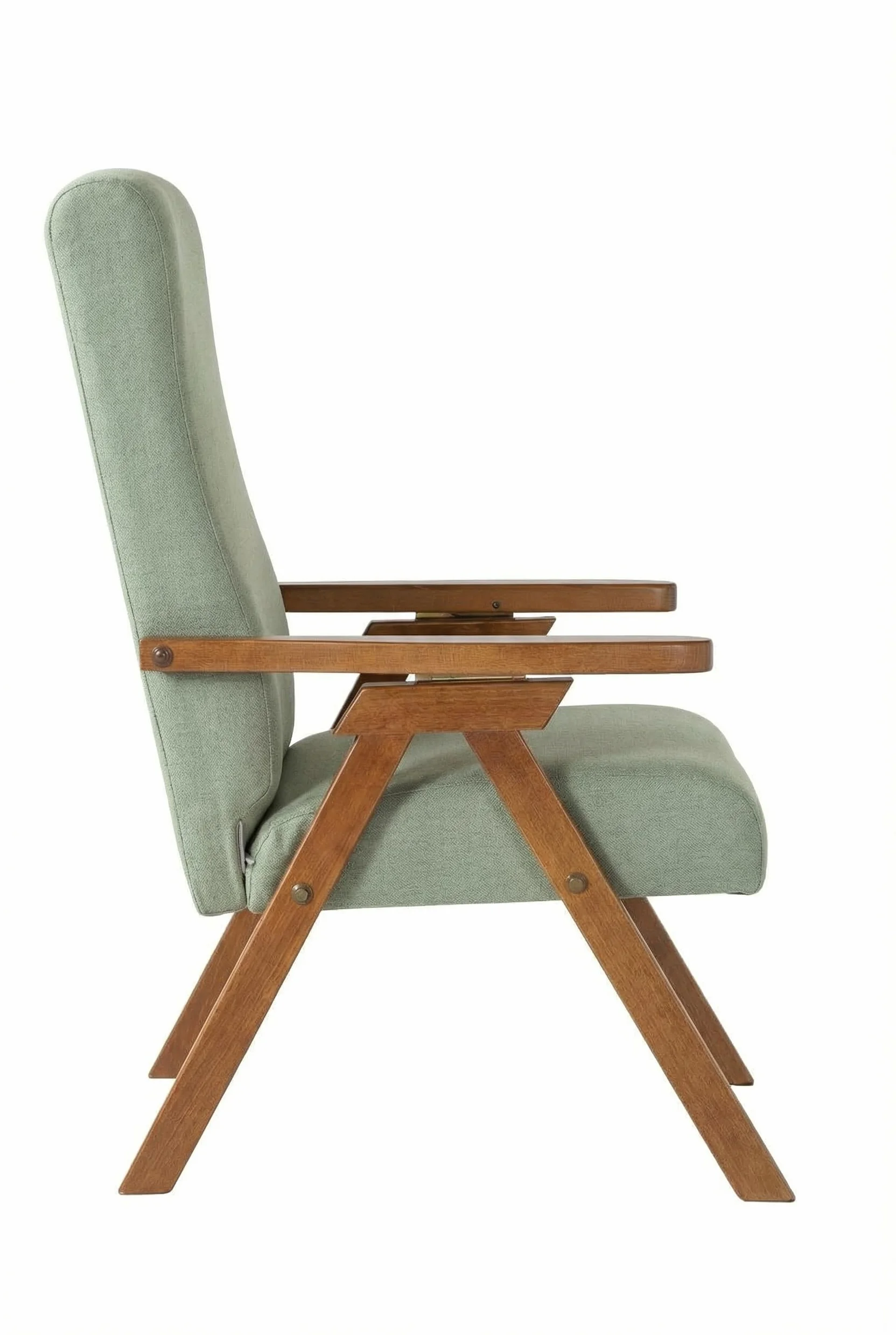 POLTRONA legno FIAMMETTA RELAX imbottita, 3 posizioni, tessuto color SALVIA sfoderabile