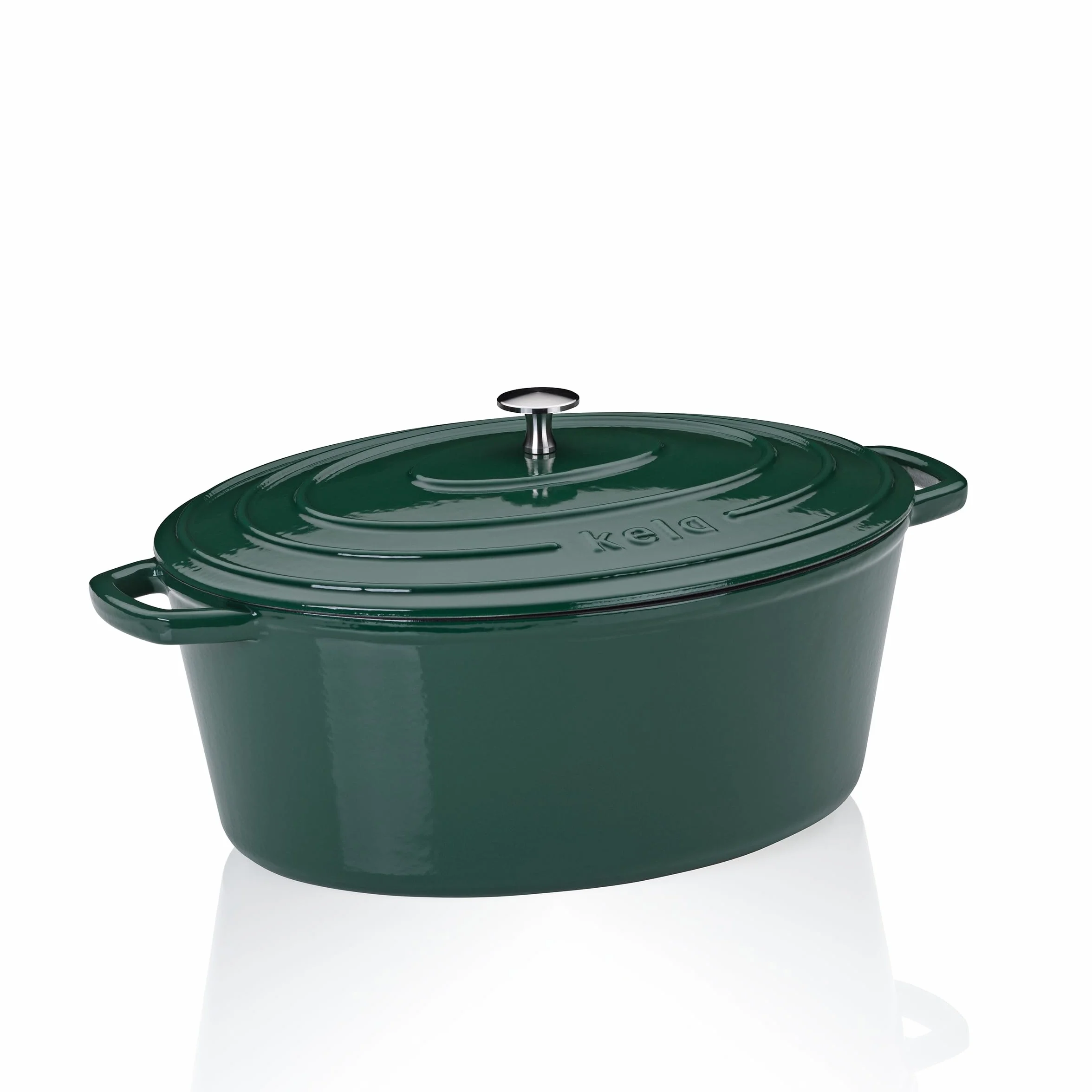 kela Casseruola ovale in ghisa 9,3 litri, forno olandese Calido, cottura a induzione con coperchio, pentola in ghisa per cuocere il pane, smaltato, verde